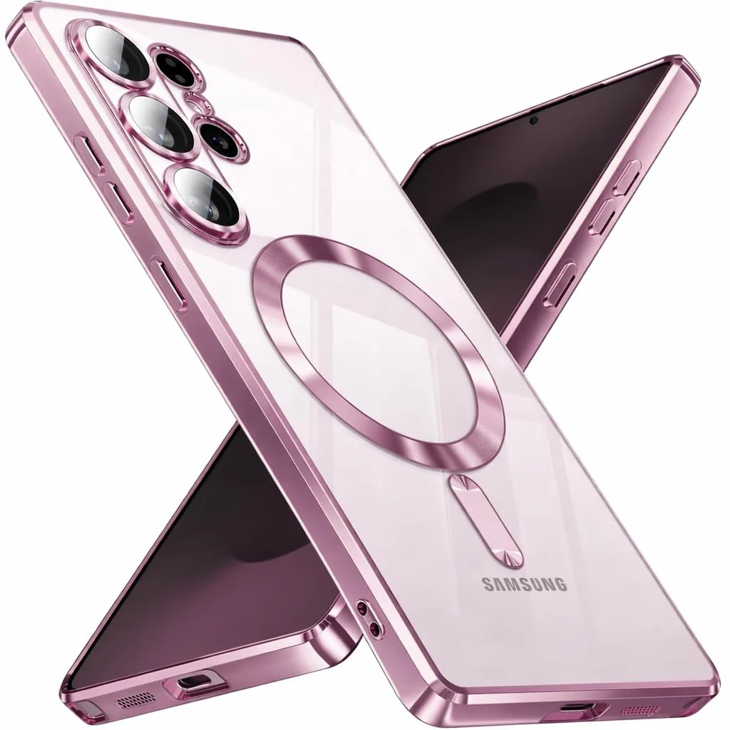 DL3 Mobilak Clear MagSafe-Compatible Magnetic Case for Samsung Galaxy S26 Ultra with Camera Protection and Magnetic Car-Mount Support - Pink
