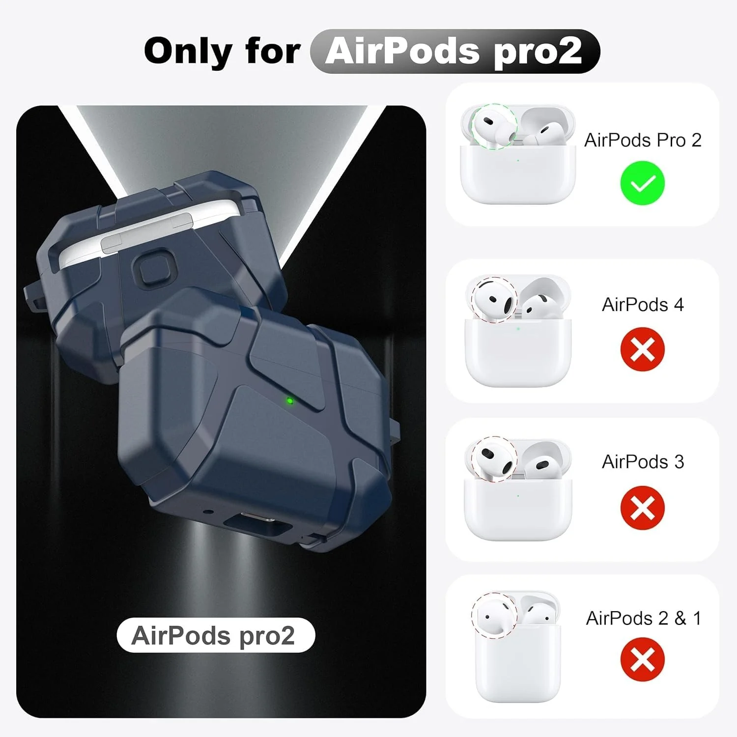 DL3 Mobilak AirPods Pro 1/2 Case, Shockproof Silicone Protective Case for Apple AirPod Pro 2nd/1st Generation, Hard Shell Design, Anti-Scratch, Front LED Light with Carabiner - Blue