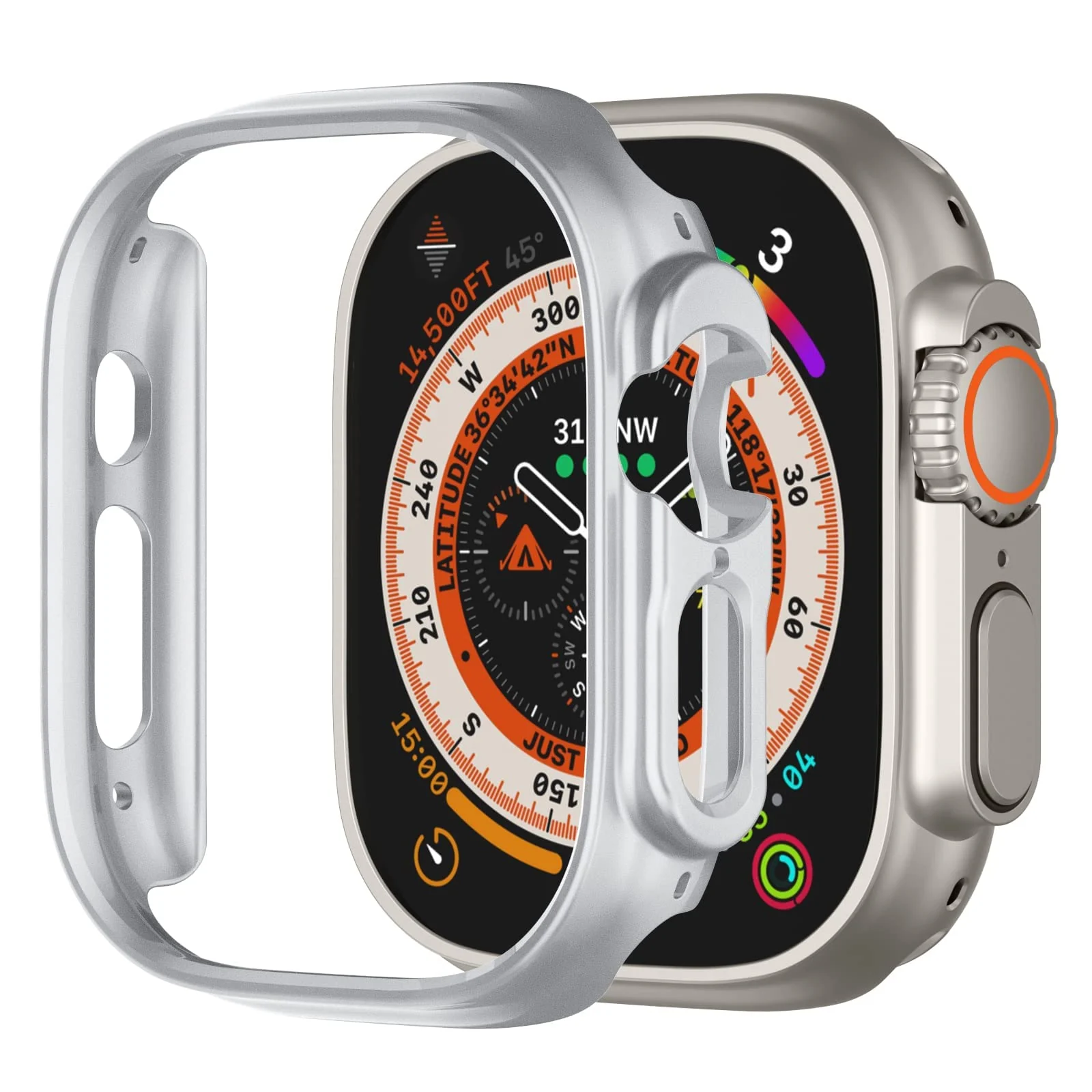 DL3 Mobilak Compatible For Apple Watch Ultra Case 49mm, Shockproof Ultra-Thin Hard PC Bumper Case All-Around Edge Protective Cover Frame[NO Screen Protector] for iWatch Accessories - Silver