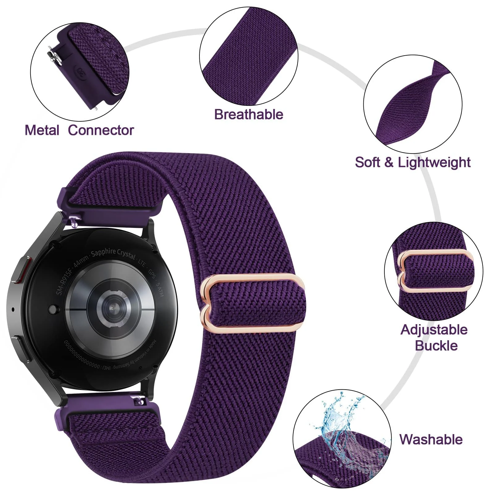 DL3 Mobilak Strap Nylon Loop 22MM Band For Xiaomi Redmi Watch 5 Active/5 Lite/Samsung Galaxy Watch 3 45mm/Watch 46mm/Gear S3/For Huawei watch GT5 GT4 GT3 GT2 GT 46MM/GT2E/GT2 Pro/GT 3 Pro/GT5 Pro - Deep Purple