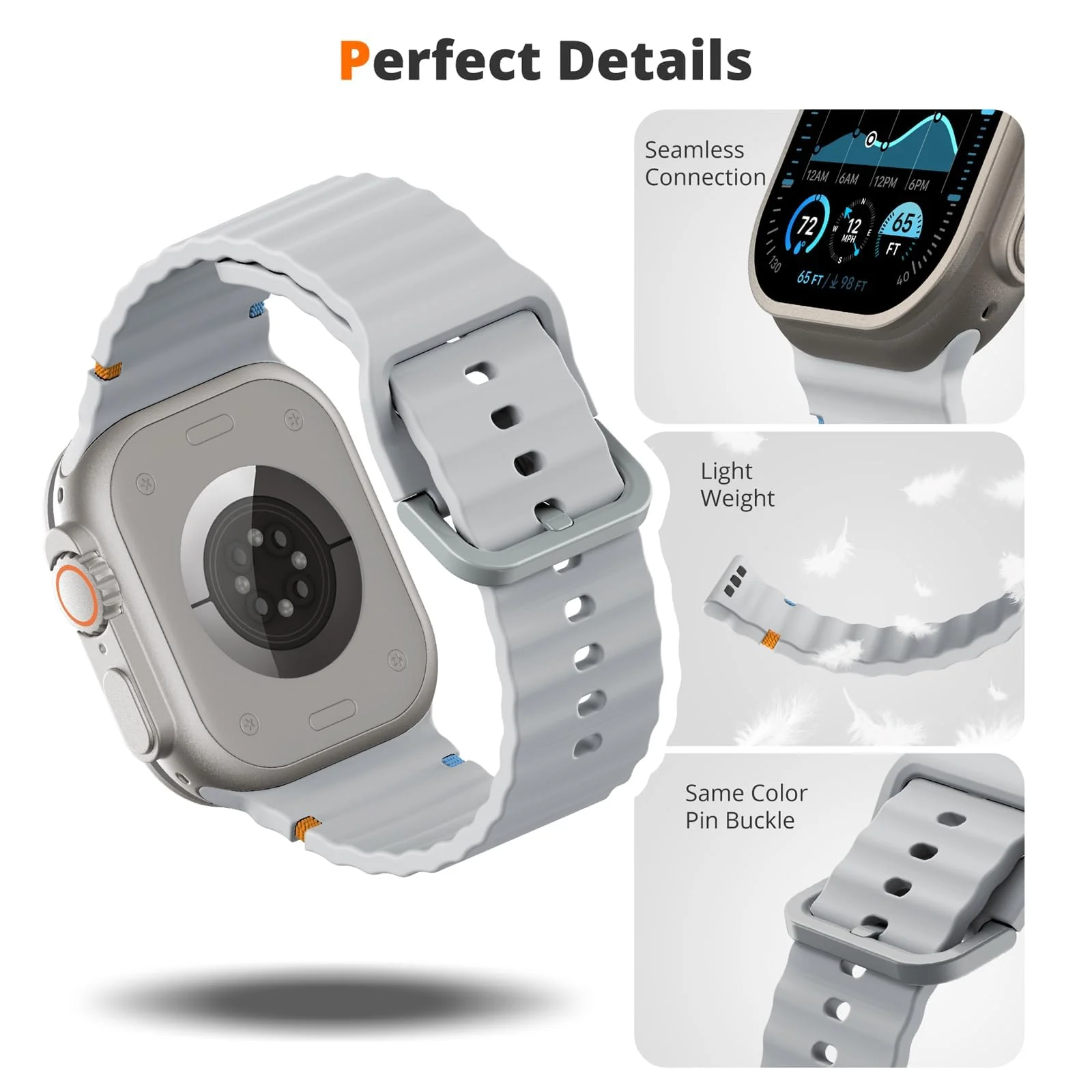 DL3 Mobilak Sport Strap for Apple Watch 49mm (Ultra 3/2/1) 46mm 45mm 44mm 42mm for Women Men, Soft Silicone Replacement Strap for iWatch Series 11/10/9/8/7/6/5/4/3/2/1/SE 3 2 1 - Gray