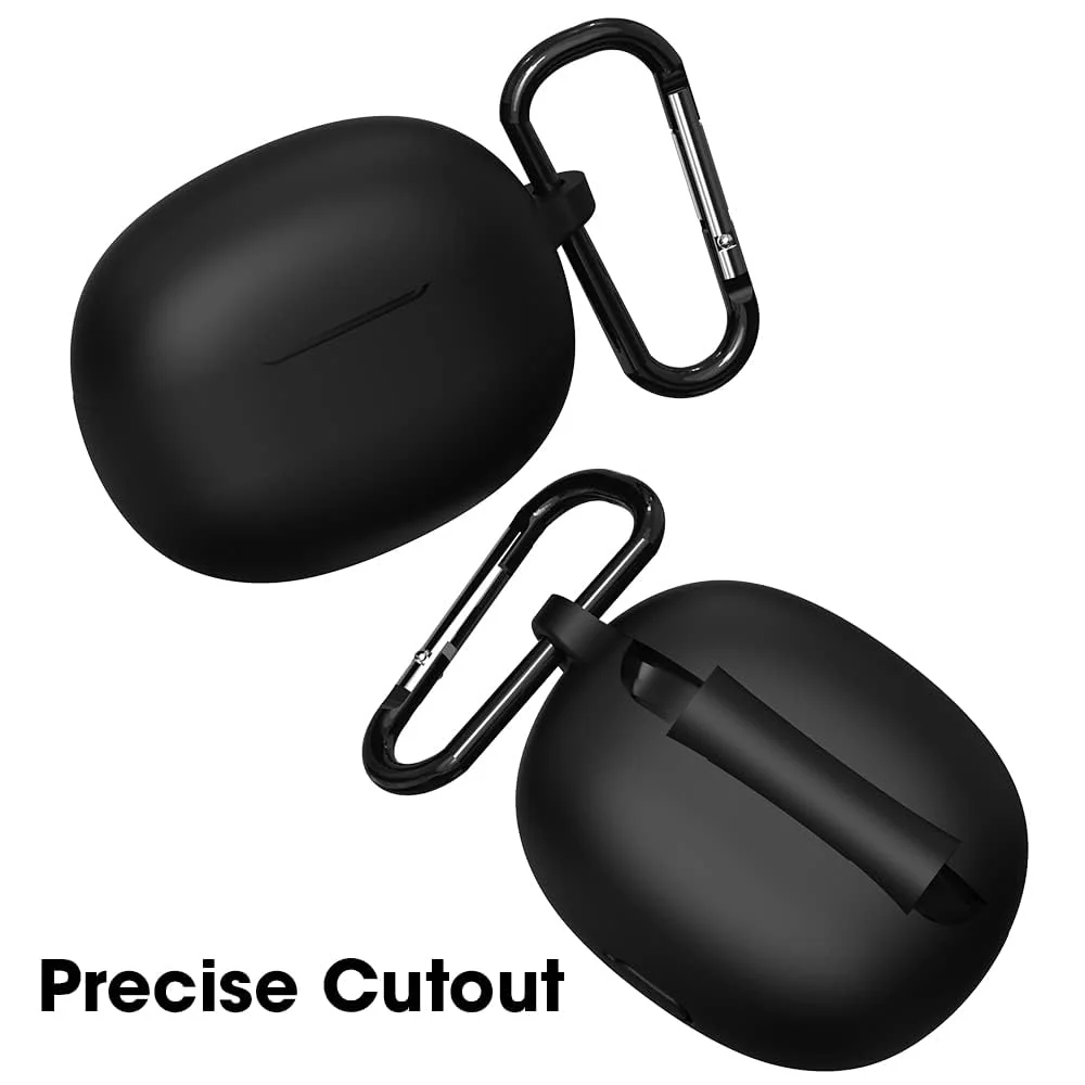 DL3 Mobilak Silicone Case Compatible with realme Buds T100 Earbuds, Soft Silicone Protective Case Cover, Shockproof Sleeve with Carabiner - Black