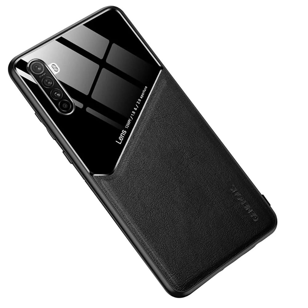 DL3 Mobilak Leather and PC Protective Case for OPPO realme 6, Built-in magnetic car-mount support, Shock-absorbing protection, Raised edges around the screen and camera - Black