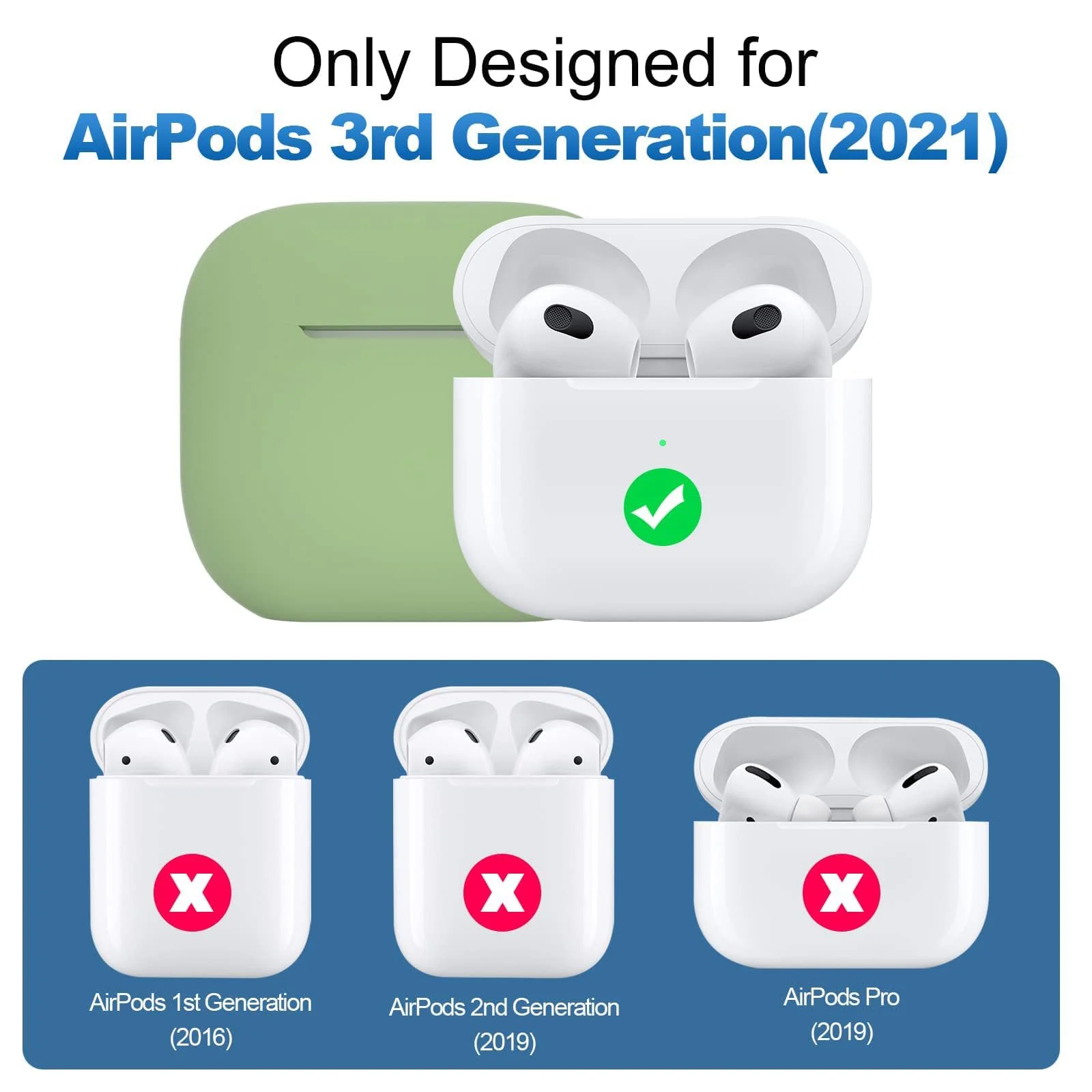DL3 Mobilak AirPods 3 Case Cover, Silicone Protective Accessories Skin with Keychain Compatible with Apple AirPod 3rd Generation 2021 for Women Girl, Front LED Visible - Mint Green