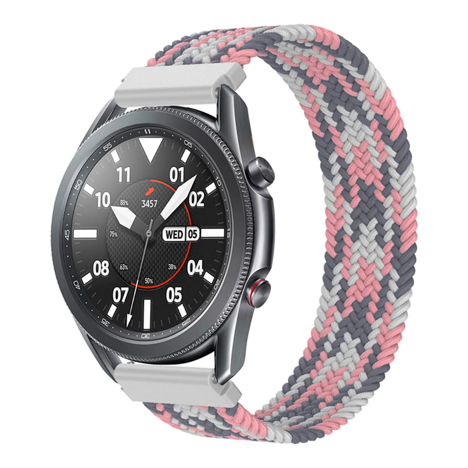 DL3 Mobilak Band 20MM Nylon Braided Solo Loop Strap For Samsung Gear Sport/Watch 6/5/4 40mm 44mm/Watch 6 Classic 43mm 47mm/ 5 Pro 45mm/active 2 40mm 44mm (Small) - Pink Gray