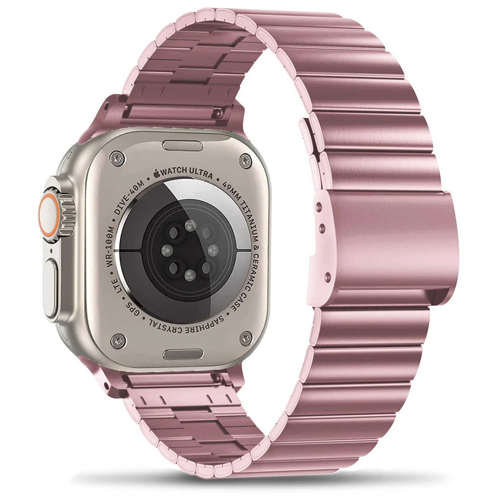 DL3 Mobilak Case with Strap For Apple Watch Ultra 2 49mm Stainless Steel Metal Straps, Hard PC Case With Glass Screen Protector Cover with Strap Bands for Apple Watch Ultra 49mm - Pink