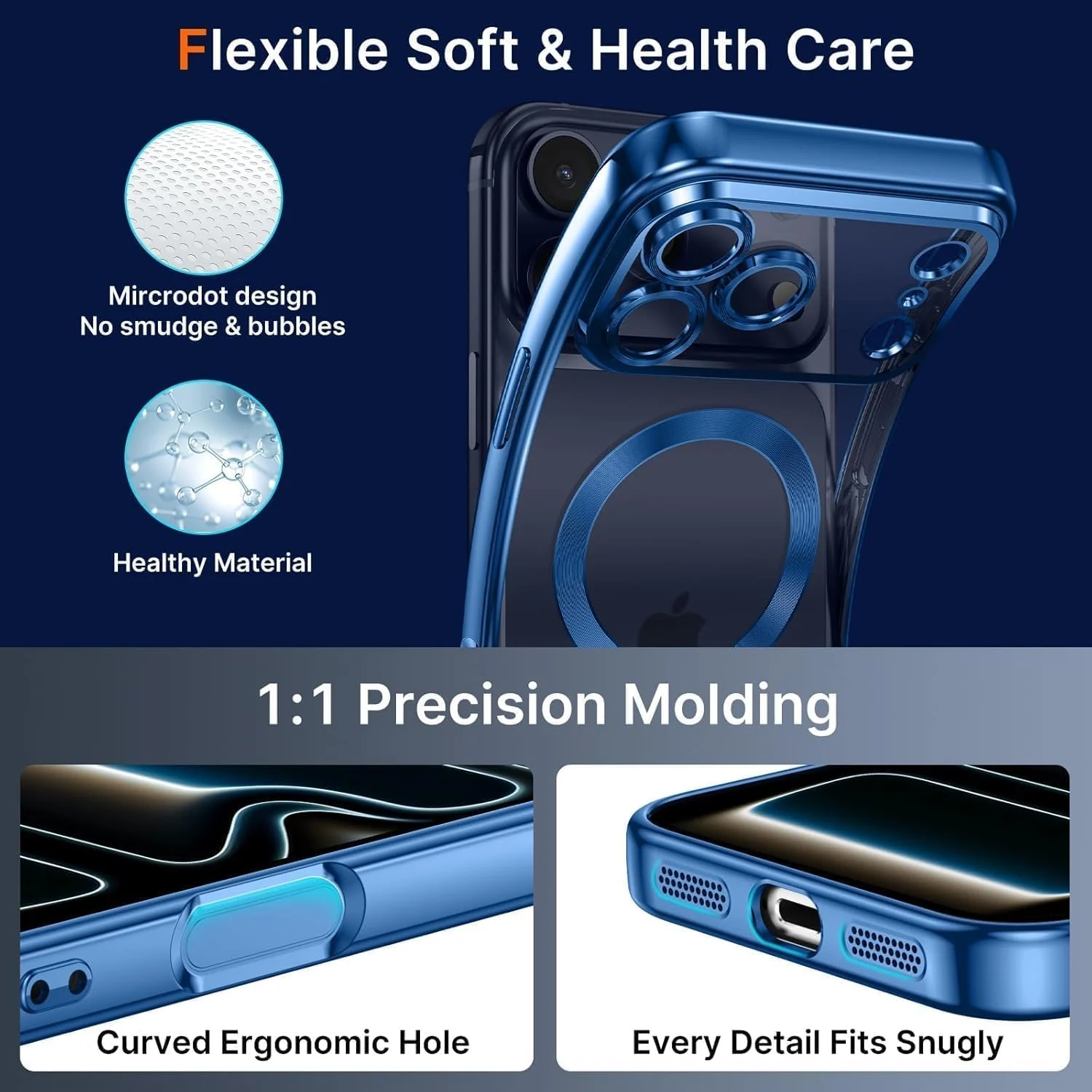 DL3 Mobilak For iPhone 17 Pro Magnetic Case, Compatible with MagSafe, Built-in Camera Lens Protector, Luxury Plating Soft TPU Clear Shockproof Slim Thin Cover - Blue