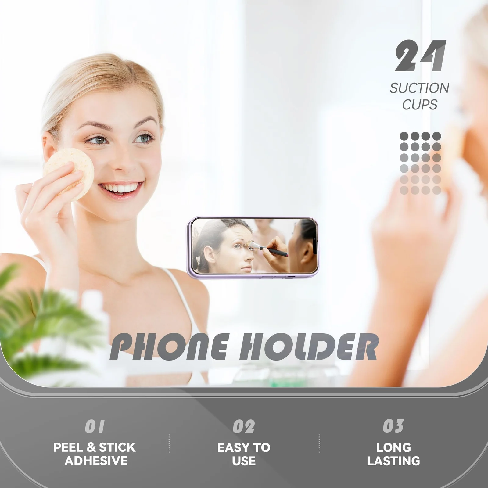 DL3 MOBILAK Silicone Suction Phone Case Mount, Sillicon Adhesive Phone Accessory for iPhone and Android, Hands-Free Fidget Toy Mirror Shower Phone Strong Grip Holder, Videos and Selfies - Gray