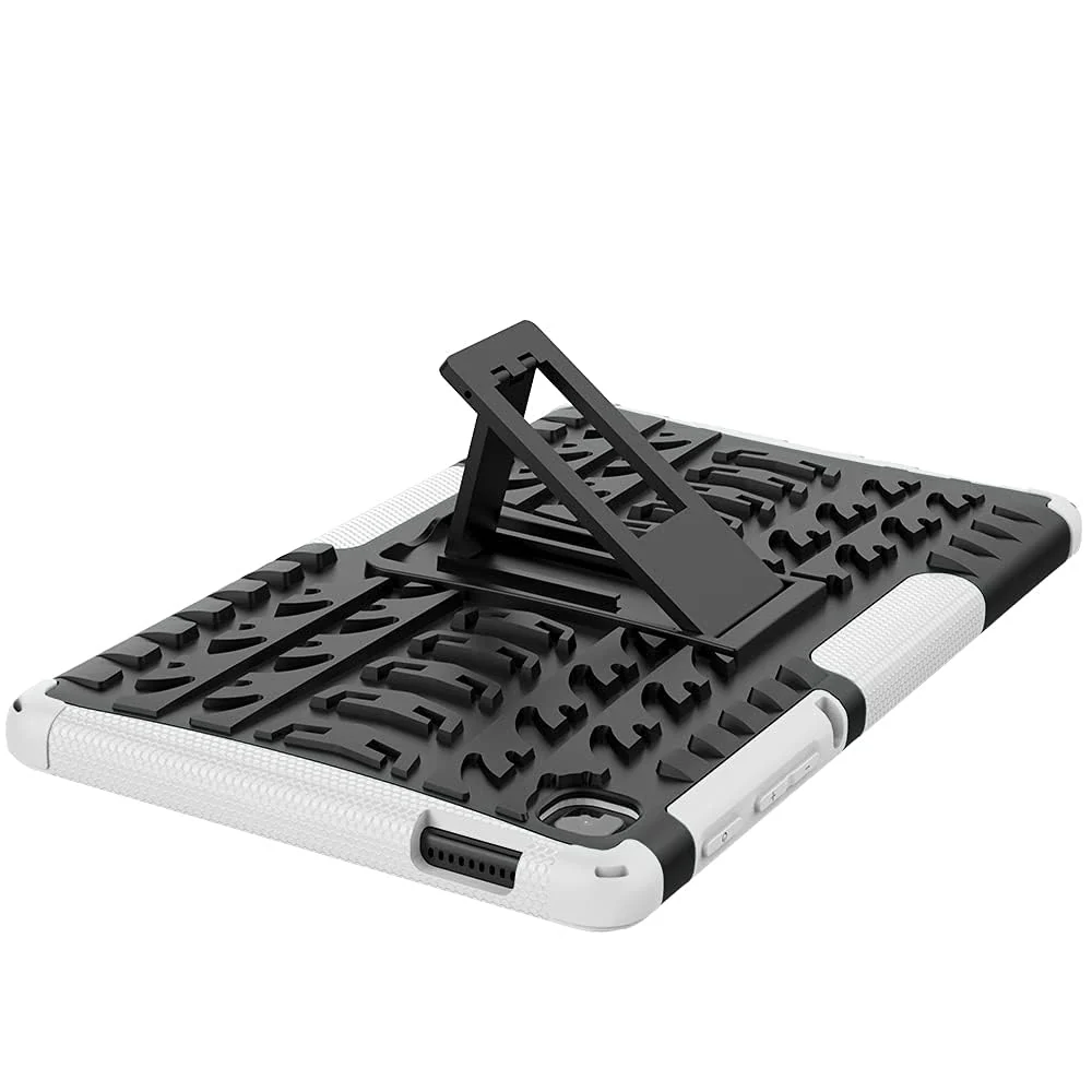 DL3 Mobilak Case For Samsung Galaxy Tab A7 Lite 8.7 Inch 2021 Model (SM-T220/T225/T227), Hybrid Rugged Armor Heavy Duty 2 in 1 TPU + PC Combo Dual Layer Shockproof Case with Kickstand - White