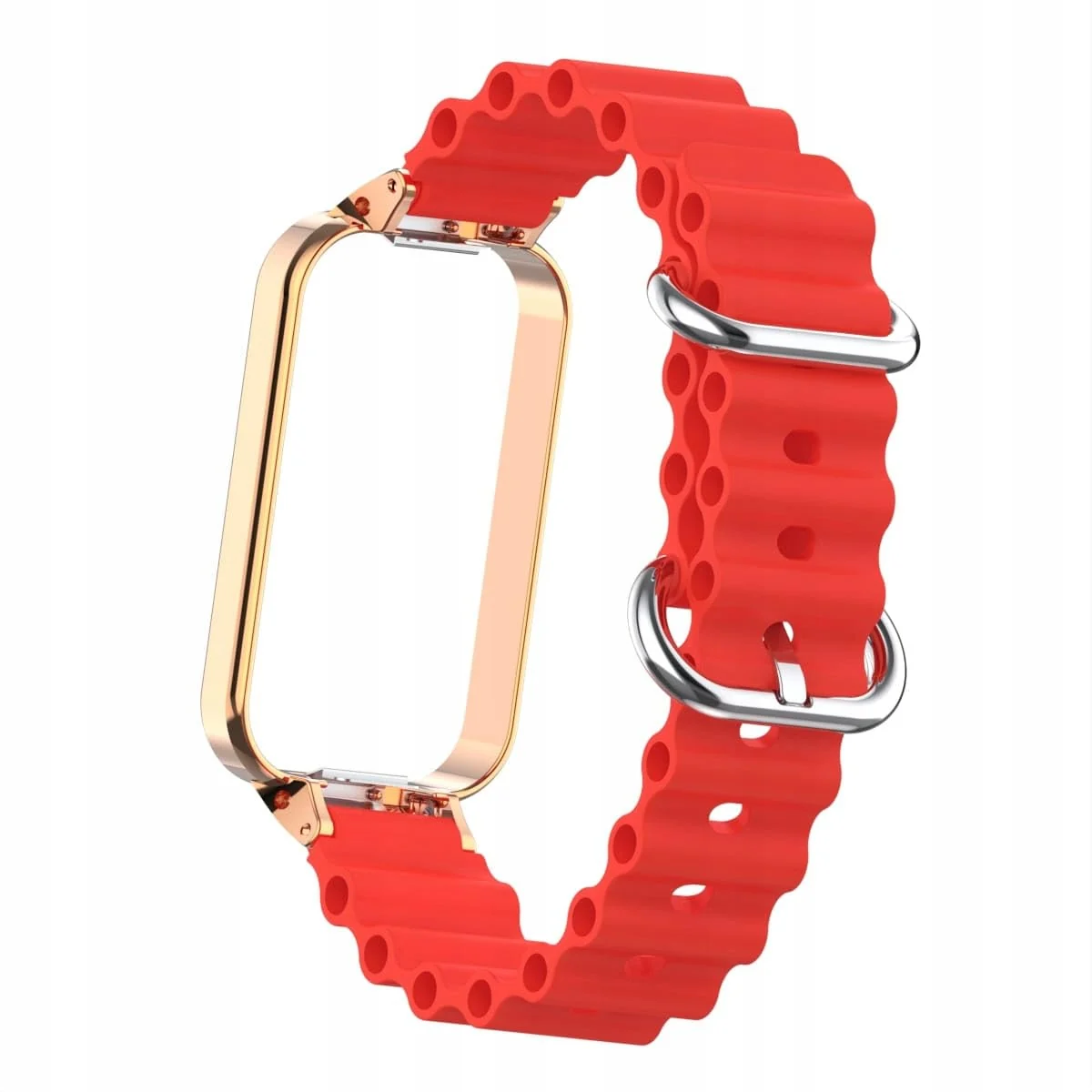 DL3 Mobilak Ocean Strap Compatible with Xiaomi Redmi Band 2/Smart Band 8 Active, Adjustable Silicone Band with Metal Buckle and Frame for Women and Men - Red