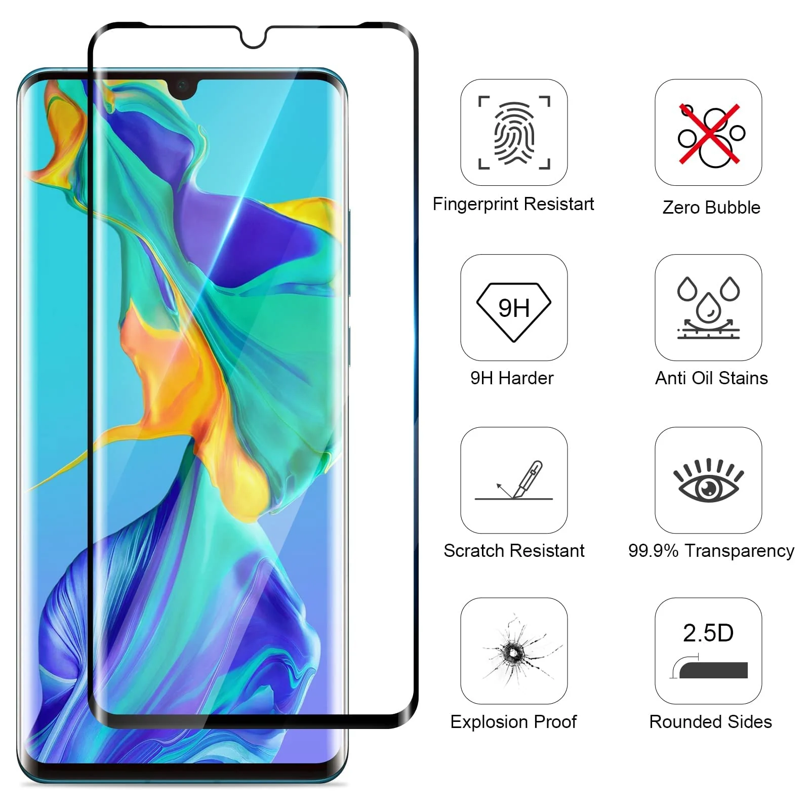 DL3 Mobilak Screen Protector for Huawei P30 Pro, Tempered Glass Screen Saver Premium HD Protective, Scratch Resistant, NO-Bubble, 9H Hardness, Full Coverage Film - Clear