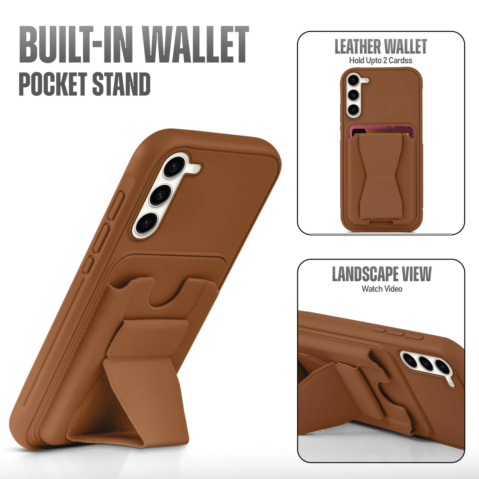 DL3 Mobilak Leather Wallet Case Compatible with iPhone 12 Pro Max 6.7-Inch, Leather Back Cover With TPU Frame, Shockproof Protective Phone Case with Card Holder Stand - Brown
