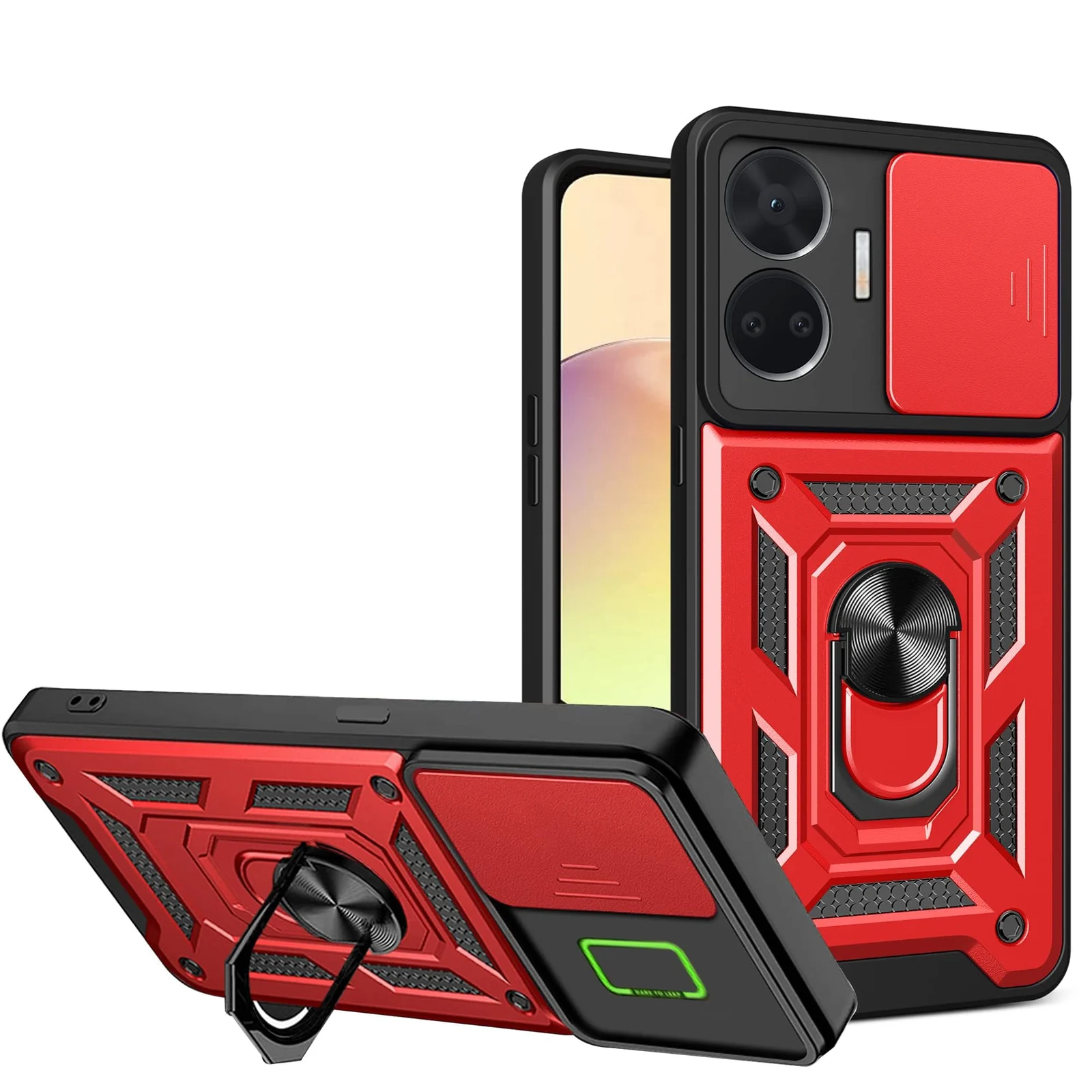 DL3 Mobilak Military-Grade Protective Case with Sliding Camera Cover, Metal Ring Kickstand and Magnetic Car-Mount Support for realme GT Neo 5 5G (Neo5) / realme GT3 - Red
