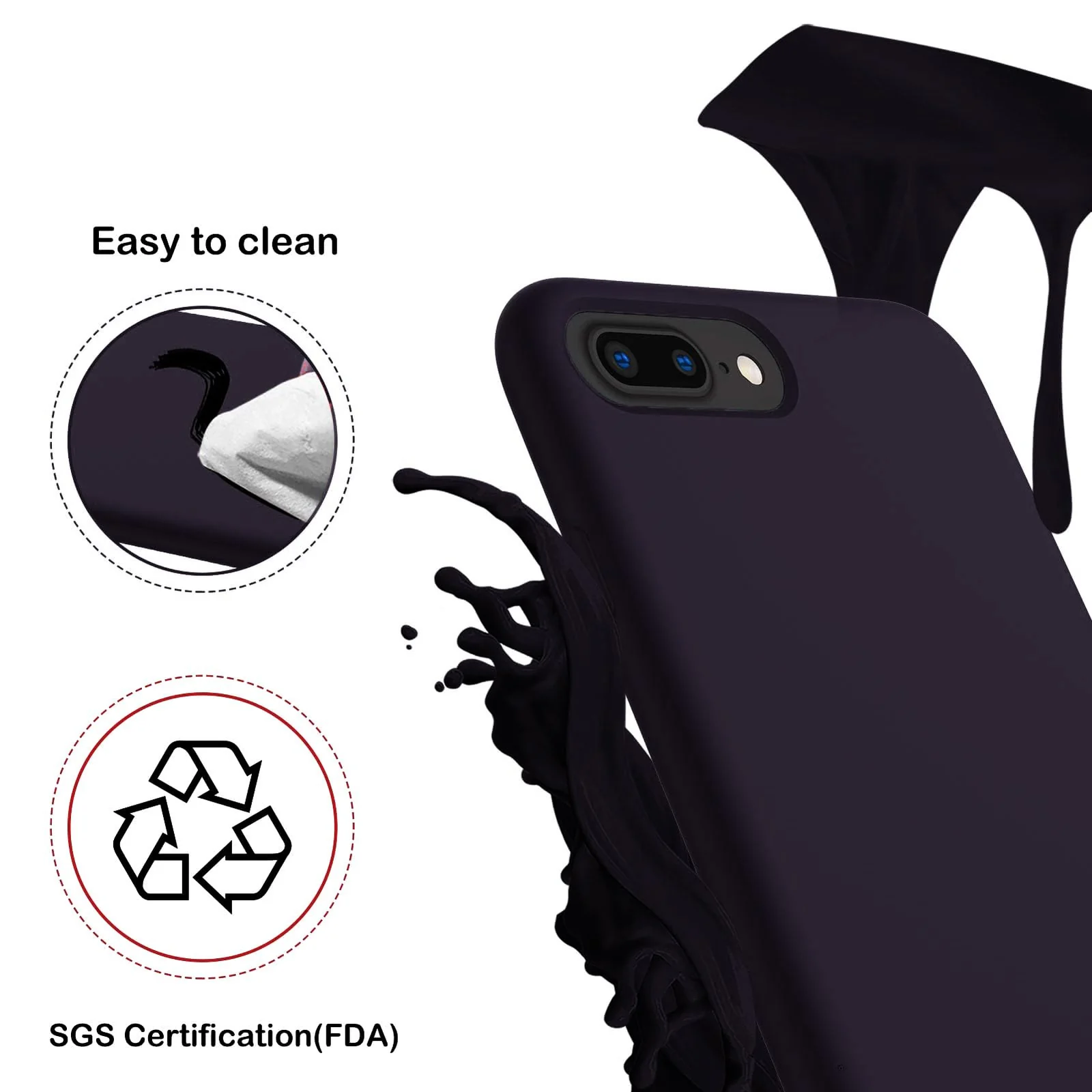DL3 Mobilak Liquid Silicone Case for iPhone 7 Plus / iPhone 8 Plus, Shock-absorbing protection, Scratch-resistant surface, Soft microfiber lining - Elderberry