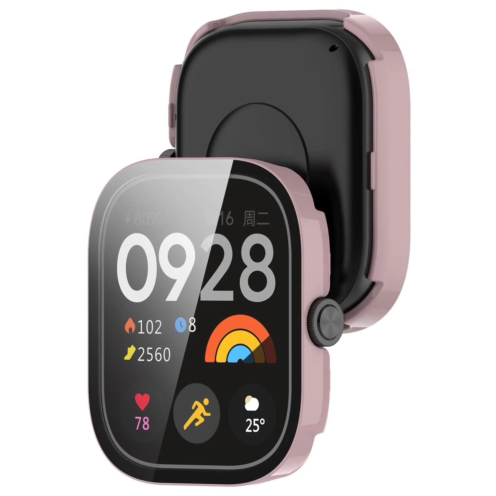 DL3 MOBILAK Full-Coverage Watch Case with Tempered Glass for Xiaomi Redmi Watch 4, Pink
