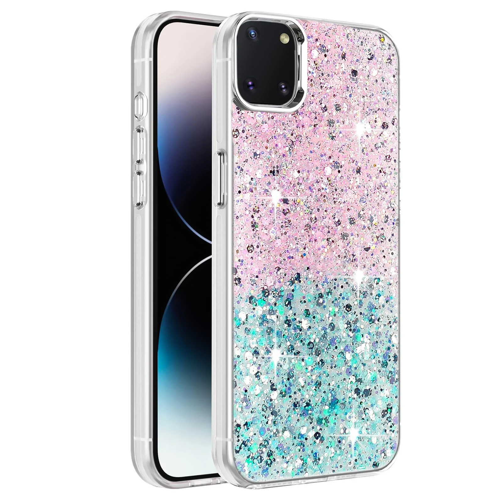 DL3 Mobilak Glitter Protective Case for Samsung Galaxy Note 10 Lite, Supports wireless charging, Camera protection, Shock-absorbing protection - Pink Green