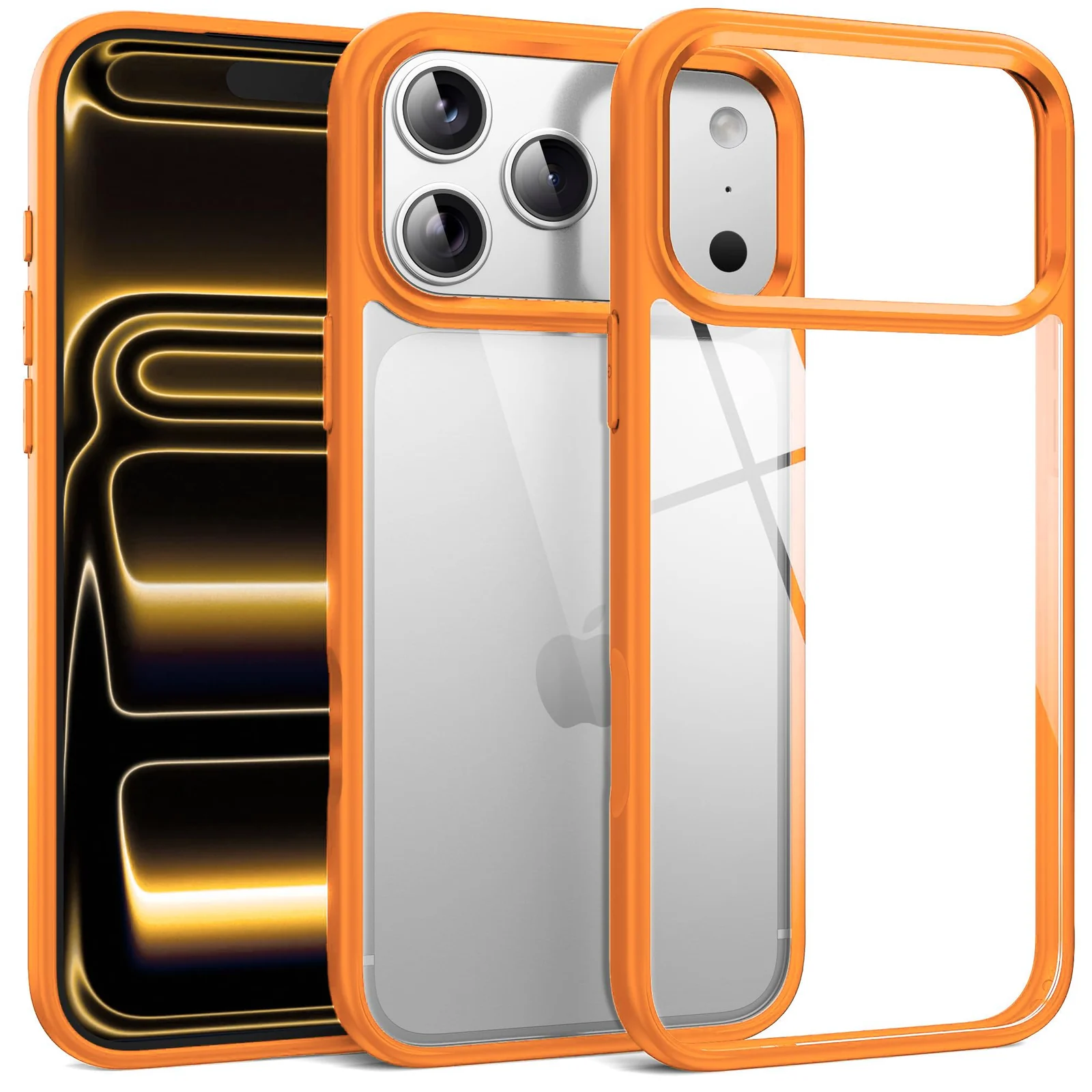 Dl3 Mobilak Case For iPhone 17 Pro Max 6.9 Inch, Crystal Clear Case [Not Yellowing] [Military Grade Drop Protection] Shockproof Protective Transparent Protective Slim Cover (Orange)