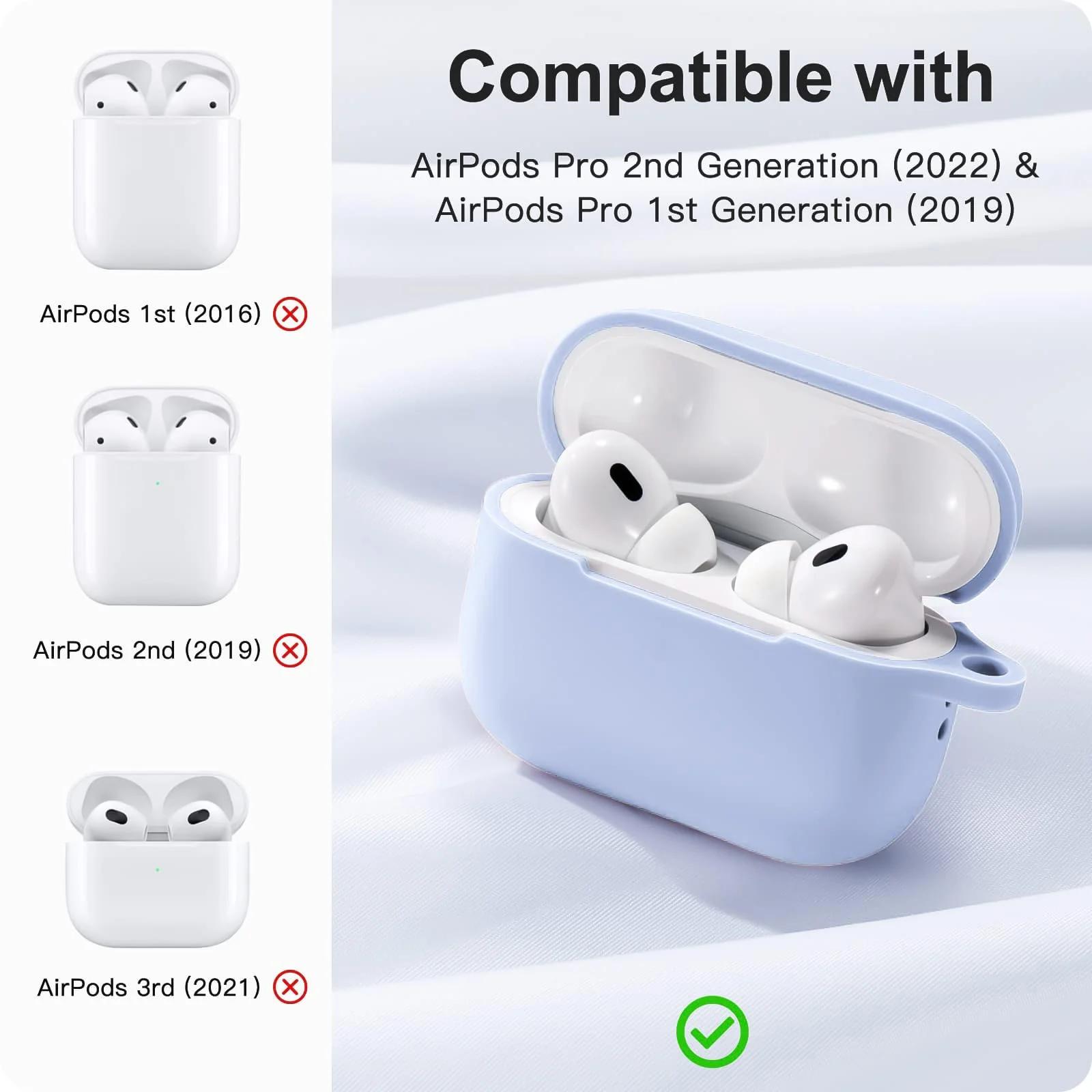 DL3 Mobilak Compatible with AirPods Pro 2nd Generation Case Cover, Protective Silicone Skin with Keychain for Women Men for Apple AirPods Pro Gen 2 (2022), Front LED Visible - Sky Blue