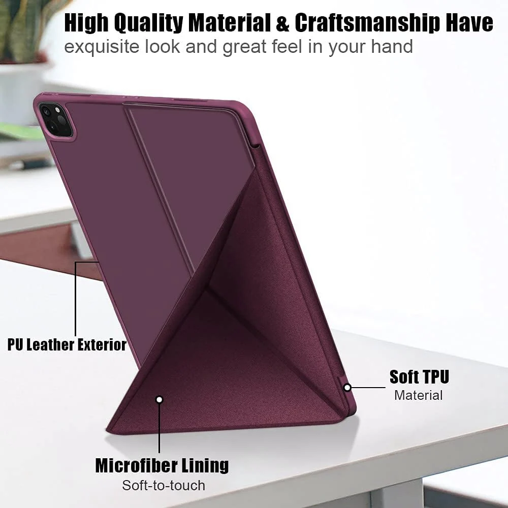 DL3 Mobilak Compatible with iPad Pro 11 Inch 2022(4th Gen)/2021(3rd Gen)/2020(2nd Gen) Case, Smart Stand, Pencil Holder, Shockproof Slim Lightweight Leather Cover, Modern Abstract Design - Wine Red