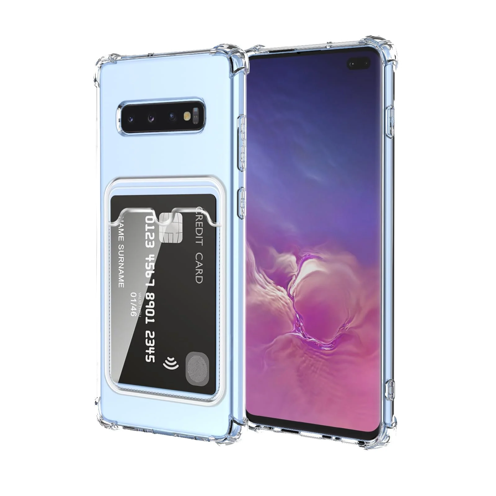 DL3 Mobilak Clear TPU Wallet Case with Card Slot and Camera Protection for Samsung Galaxy S10 - Transparent