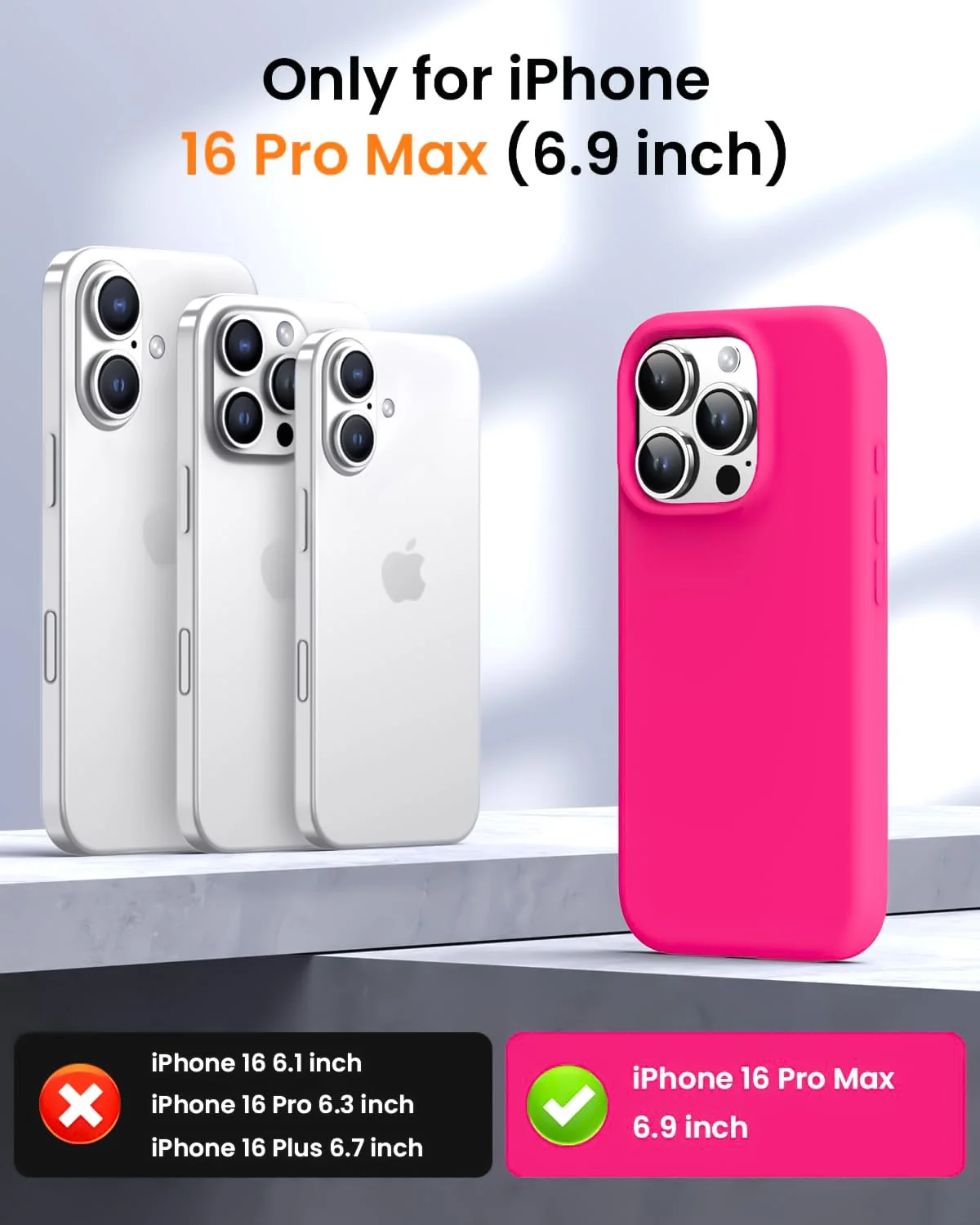 DL3 Mobilak Liquid Silicone Protective Case with Soft Microfiber Lining for iPhone 16 Pro Max - Neon Pink