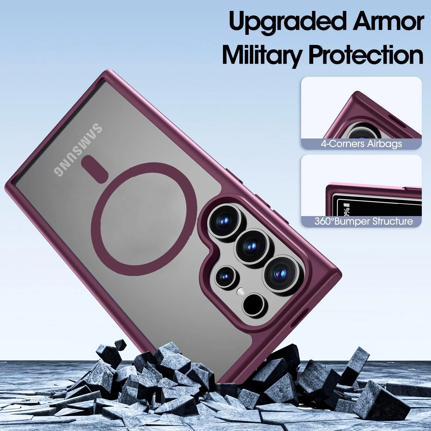 DL3 Mobilak MagSafe-Compatible Clear Magnetic Case for Samsung Galaxy S22 Ultra - Wine Red