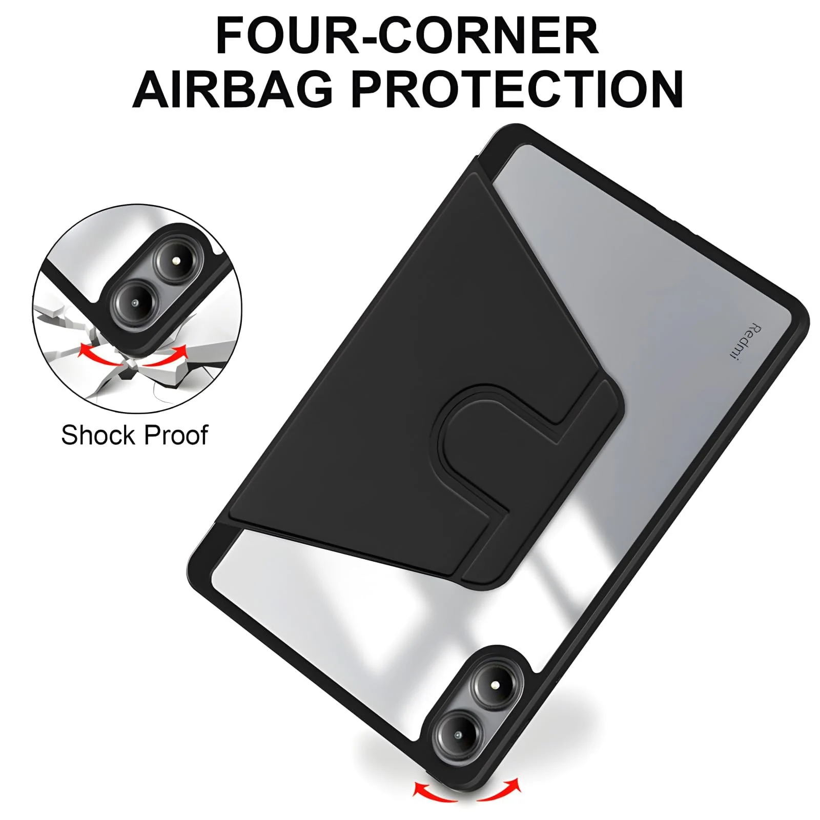 DL3 Mobilak Case for Xiaomi Redmi Pad Pro 12.1 Inch 2024/Xiaomi Poco Pad 12.1 Inch, 360° Rotation Multi-angle Stand Slim Cover PU leather + Transparent Acrylic case with Pen Holder Auto Wake/Sleep - Black
