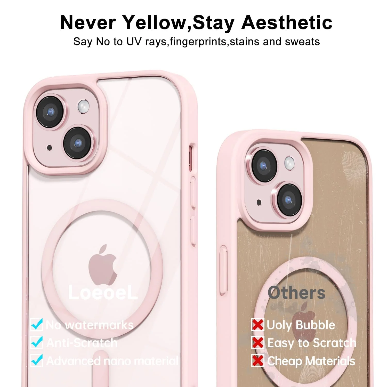 DL3 Mobilak Magnetic Case for iPhone 15+ Plus/iPhone 14 Plus 6.7-Inch Compatible with MagSafe, Shockproof Phone Bumper Cover, Solid Color Matte TPU Frame, Anti-Scratch Clear Back - Pink