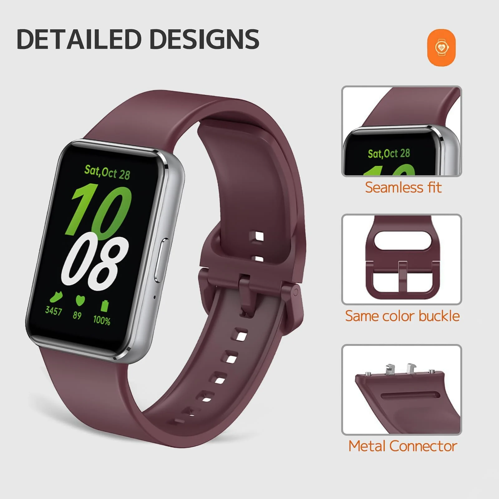 DL3 MOBILAK Silicone Bracelet for Samsung Galaxy Fit 3 Strap, Soft Silicone Sport Replacement Strap For Women/Men, Adjustable Waterproof Sports Band - Wine Red