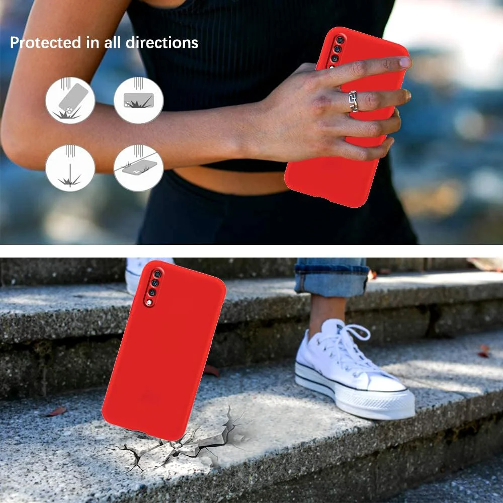 DL3 Mobilak Soft Silicone Protective Case for Samsung Galaxy A70 / A70s with Microfiber Lining and Shockproof Design - Red