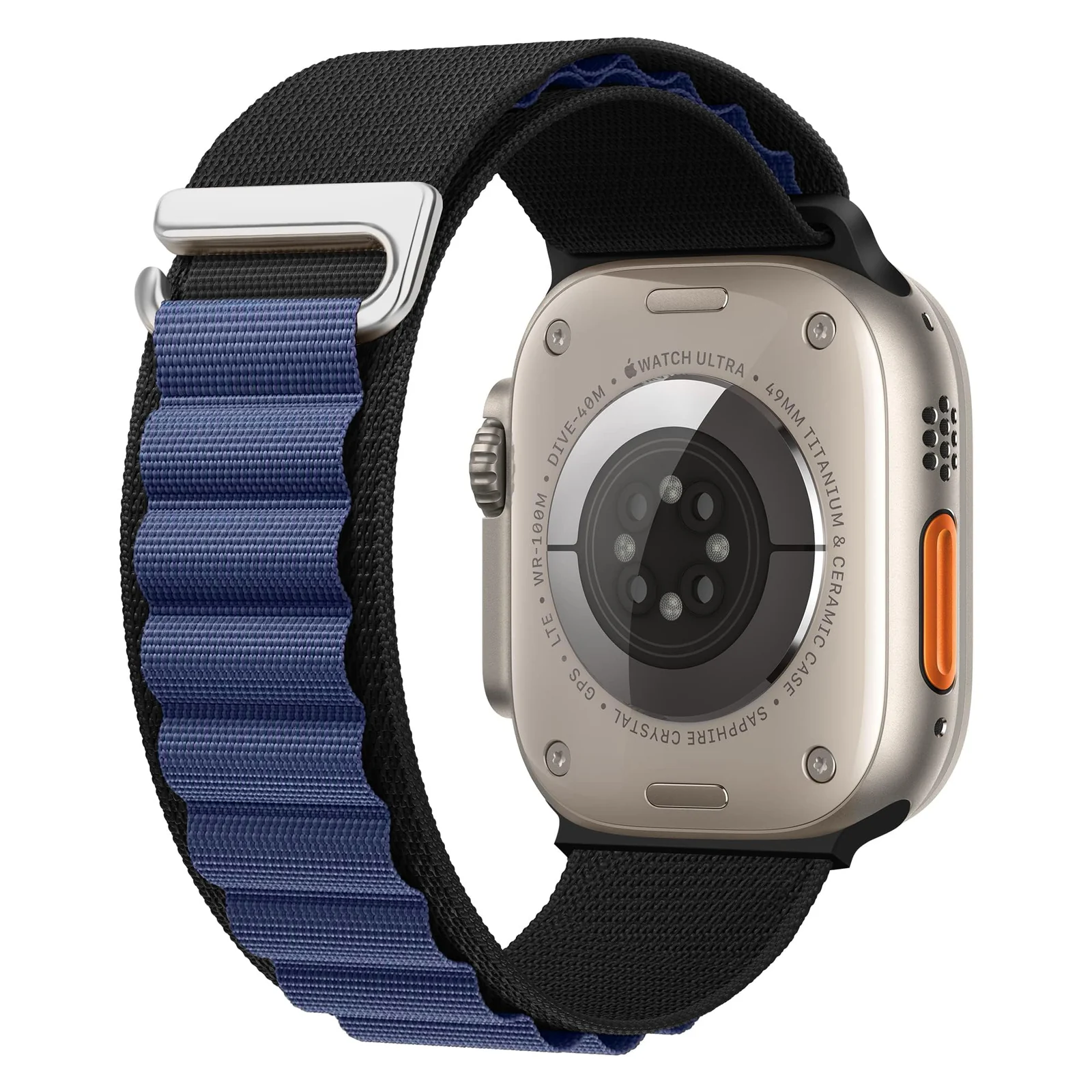 Apple Watch Ultra 49MM 45MM 44MM 42MM — DL3 Mobilak Trail/Alpine Loop Nylon Band Compatible with Apple Watch Ultra 2/Ultra Band 49mm 45mm 44mm 42mm, Adjustable with Metal C-Hook Strap for iWatch Ultra Series 9/8/7/6/5/4/3/2/1/SE2/SE - Black Blue