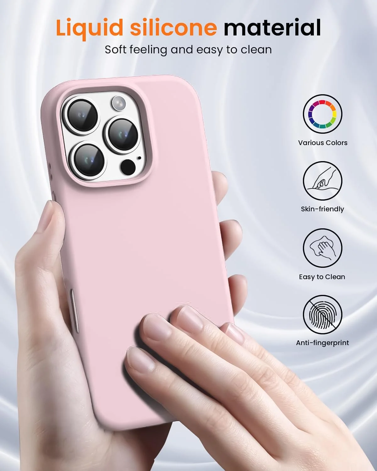 DL3 Mobilak Liquid Silicone Protective Case with Soft Microfiber Lining for iPhone 16 Pro Max - Chalk Pink