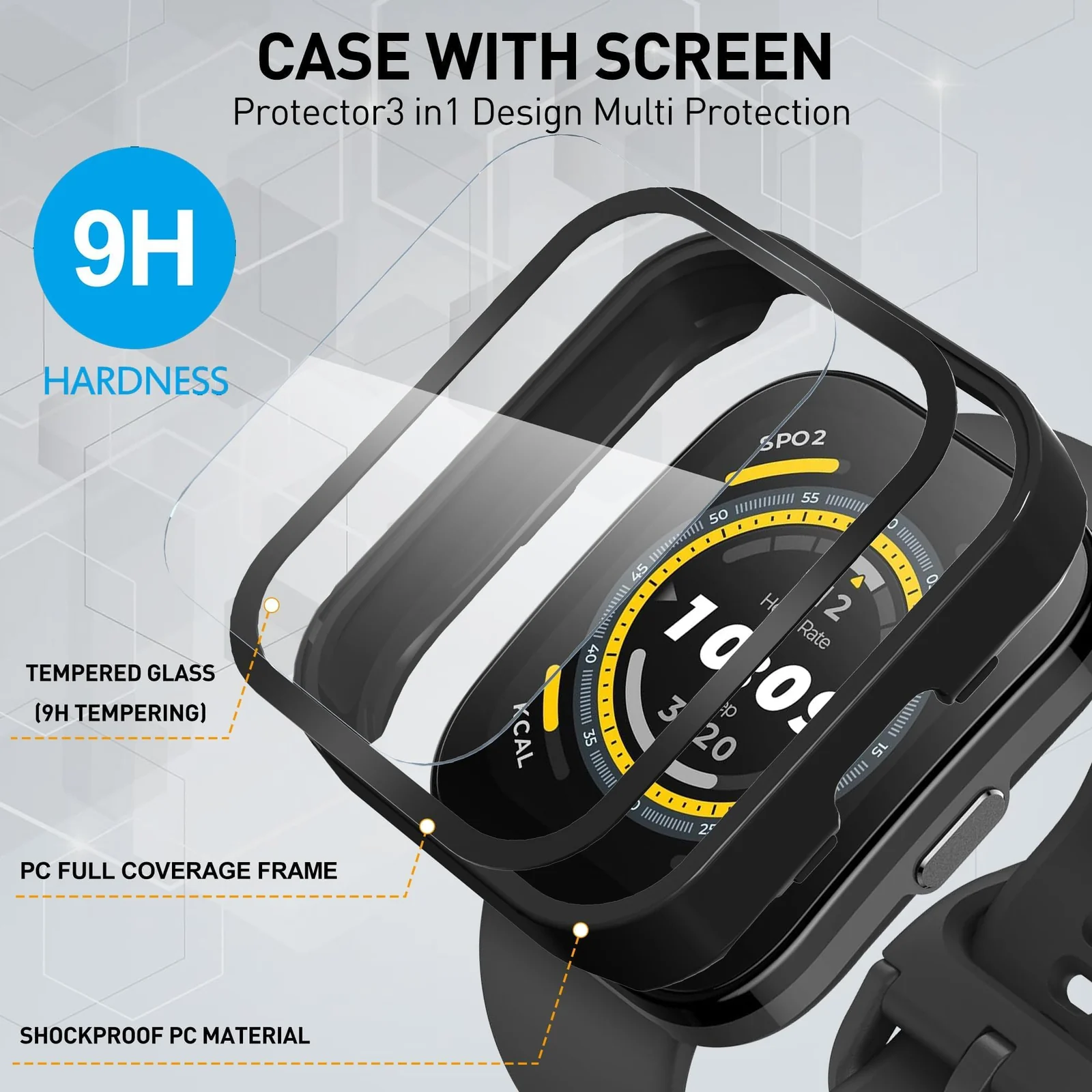 DL3 Mobilak Case with Screen Protector for Amazfit Bip 5, Bumper Full Coverage Hard PC Overall Protective Cover, Built-in Tempered Glass Film High Sensitivity For Amazfit Bip 5 (A2215) - Black