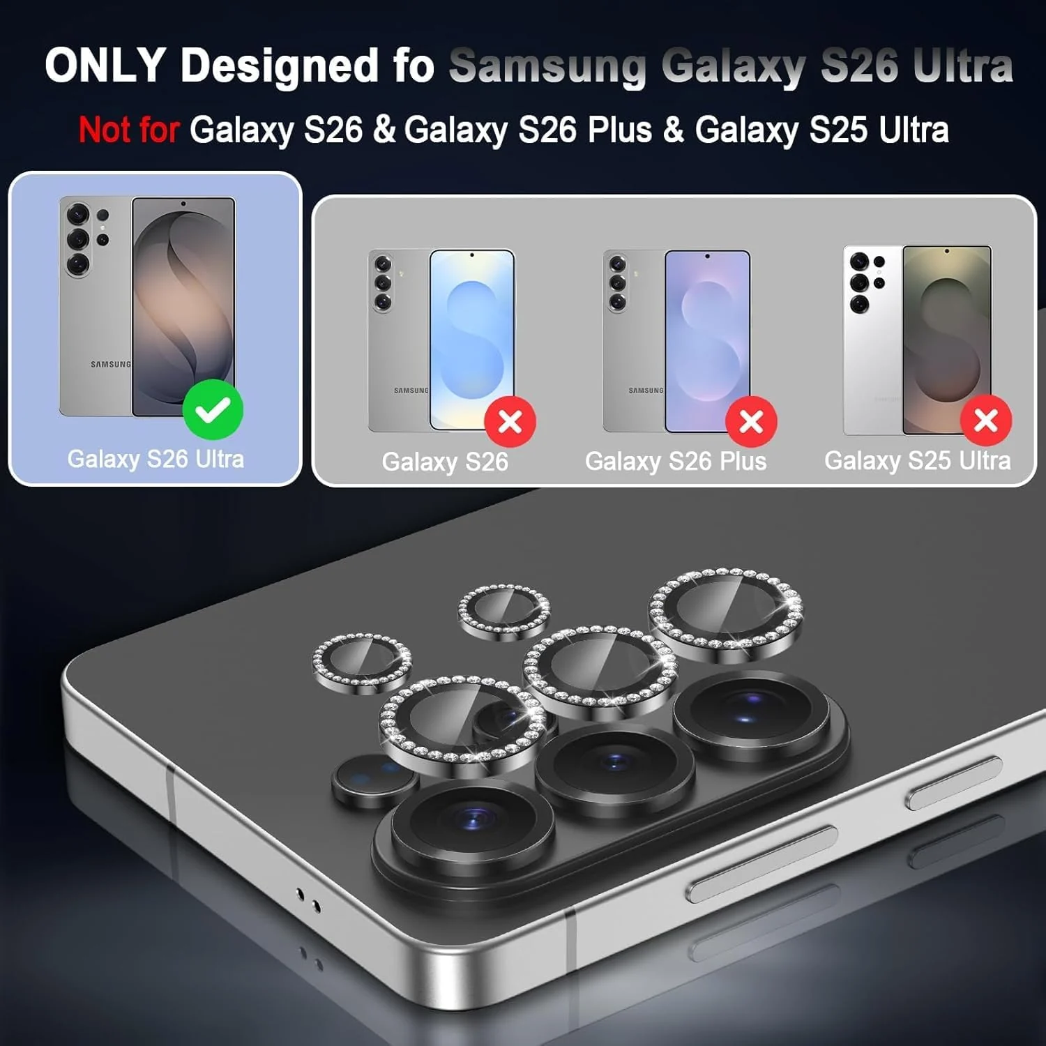 DL3 MOBILAK Individual Ring Camera Lens Protector for Samsung Galaxy S26 Ultra, Diamond Black