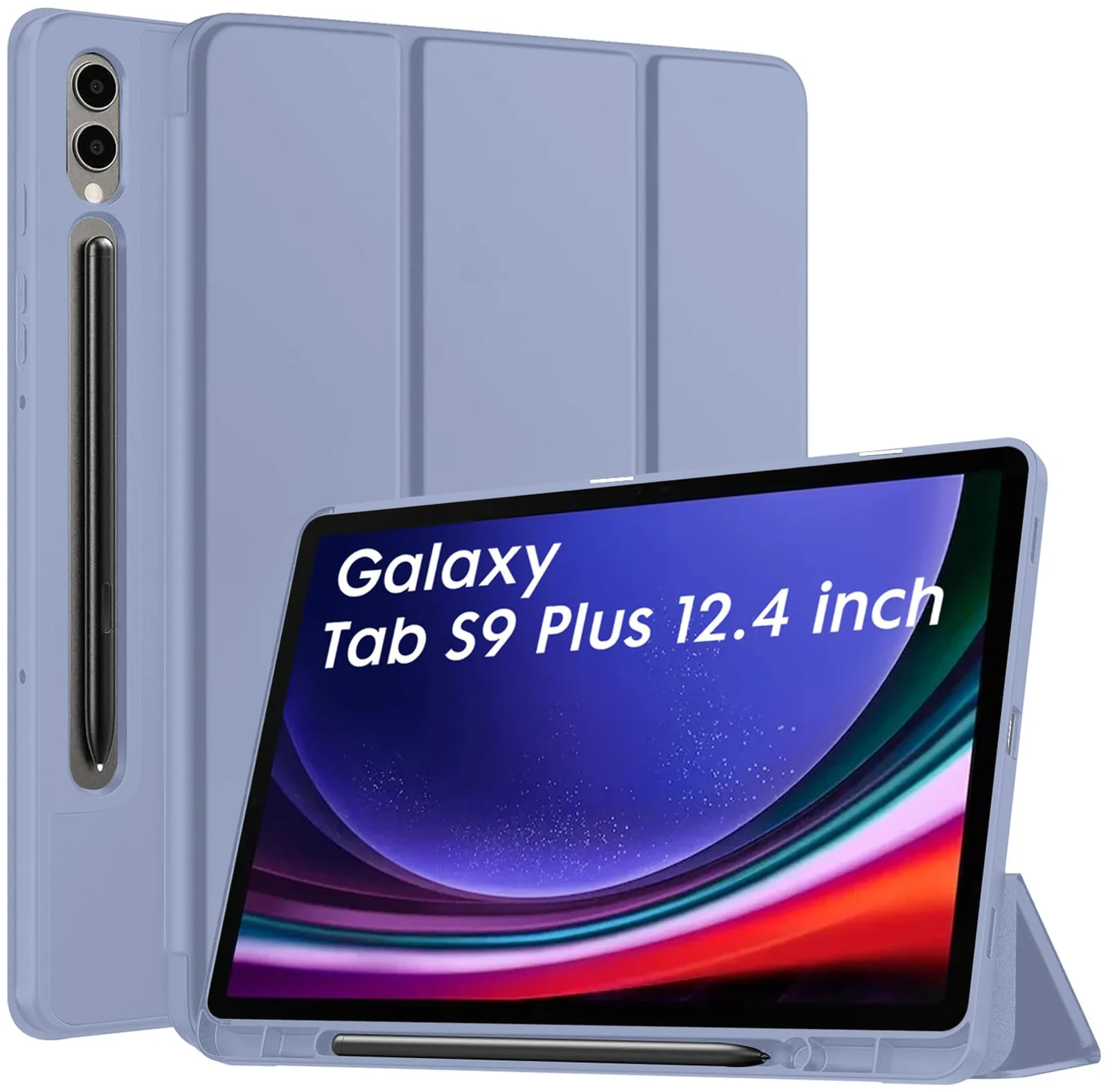 DL3 Mobilak Case for Samsung Galaxy Tab S9+ Plus/Galaxy Tab S9 FE+ Plus 12.4 Inch 2023 with S Pen Holder, Soft TPU Tri-Fold Stand Protective Tablet Cover, Auto Wake/Sleep - Lavender