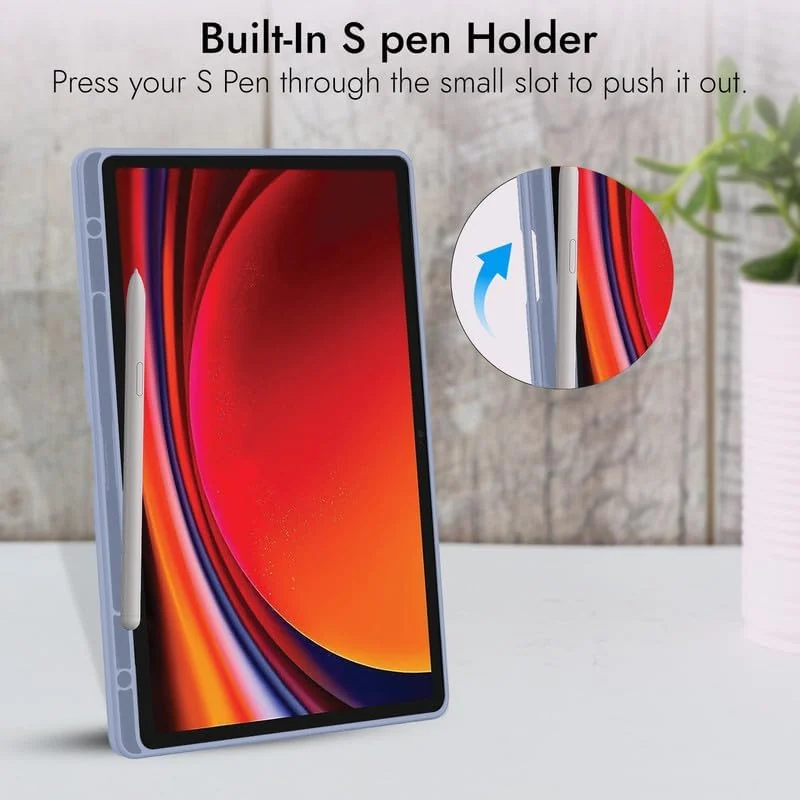 DL3 Mobilak Case for Samsung Galaxy Tab S9 11 Inch with S Pen Holder, Soft TPU Tri-Fold Stand Protective Tablet Cover, Support S Pen Charging, Auto Wake/Sleep - Lavender