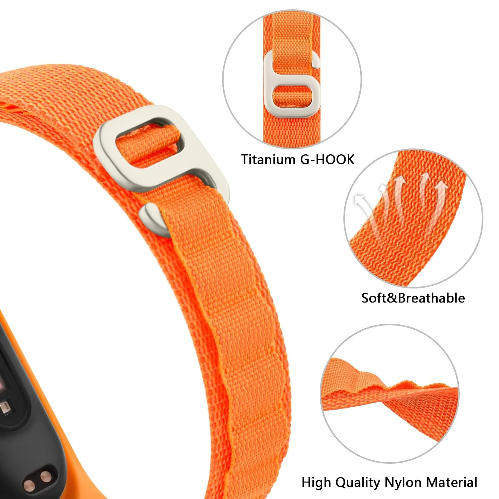 DL3 MOBILAK Alpine Loop Band for Xiaomi Mi Band 7/Mi Band 6/Mi Band 5/Mi Band 4/Mi Band 3,Women Men Nylon Sport Solo Loop Rugged Wristband with G‑Hook - Orange