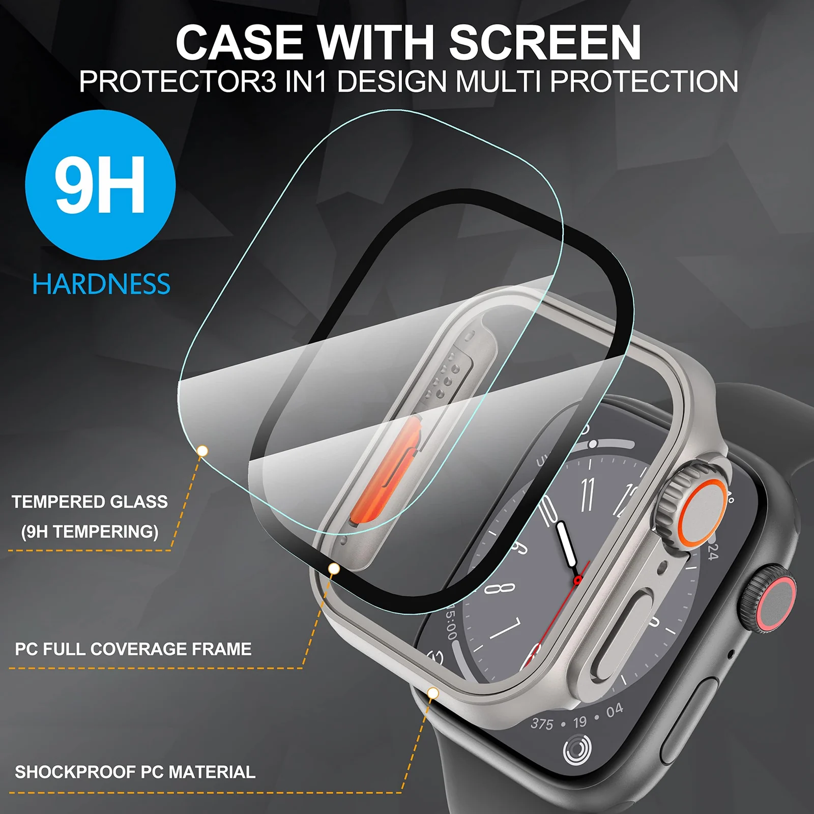 DL3 Mobilak Apple Watch 45mm Screen Protector Case, Built-in Tempered Glass Screen for iWatch Series 9 8 7 (Titanium) - Ultra-Like Design - Titanium