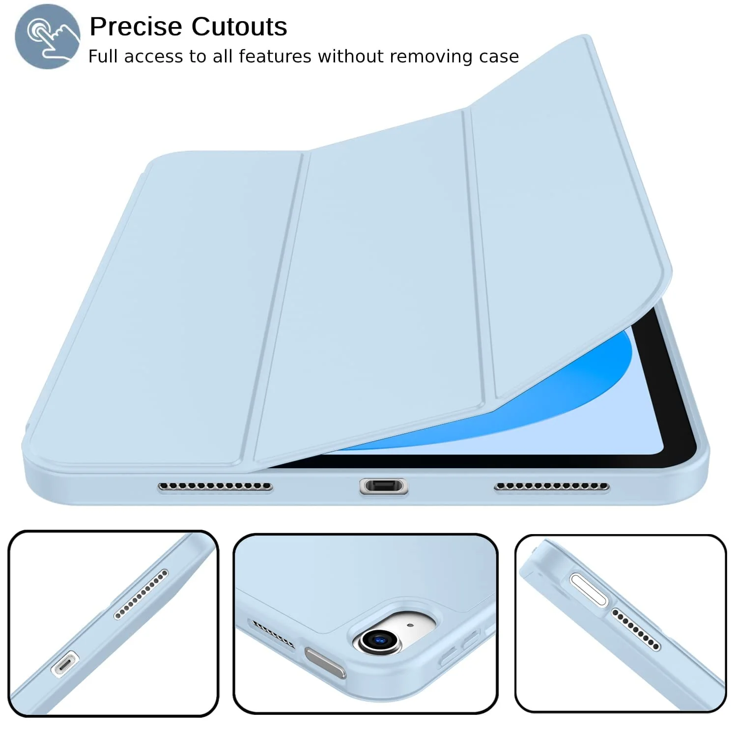 DL3 Mobilak iPad (A16) 11th Generation 11 Inch 2025/10th Generation 10.9 Inch 2022 with Pencil Holder, iPad 10 Flexible TPU Back Shell Smart Trifold Stand Protective Cover Auto Wake/Sleep - Sky Blue