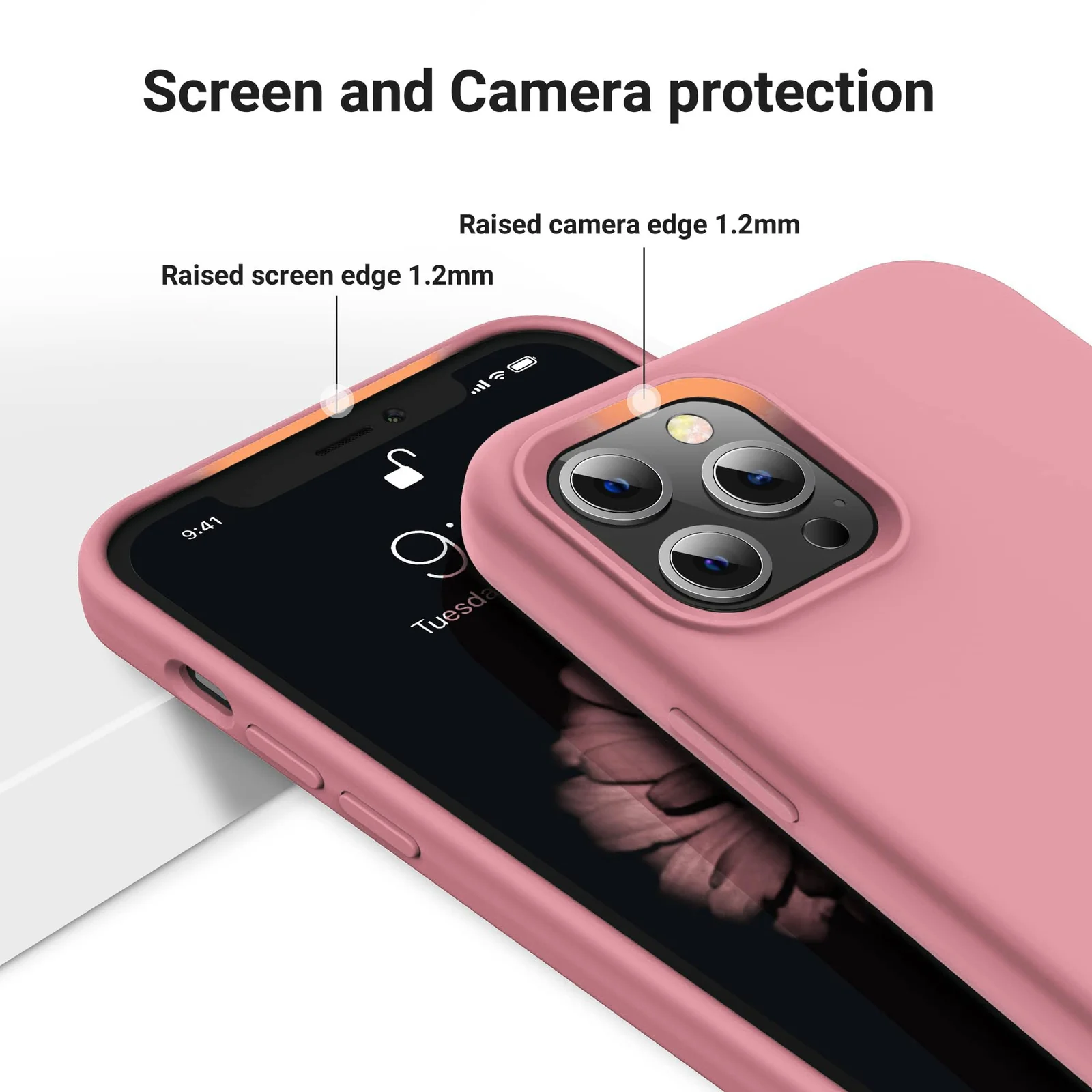 DL3 Mobilak Liquid Silicone Protective Case for iPhone 12 / 12 Pro (6.1 Inch) with Camera Protection and Microfiber Lining - Pink