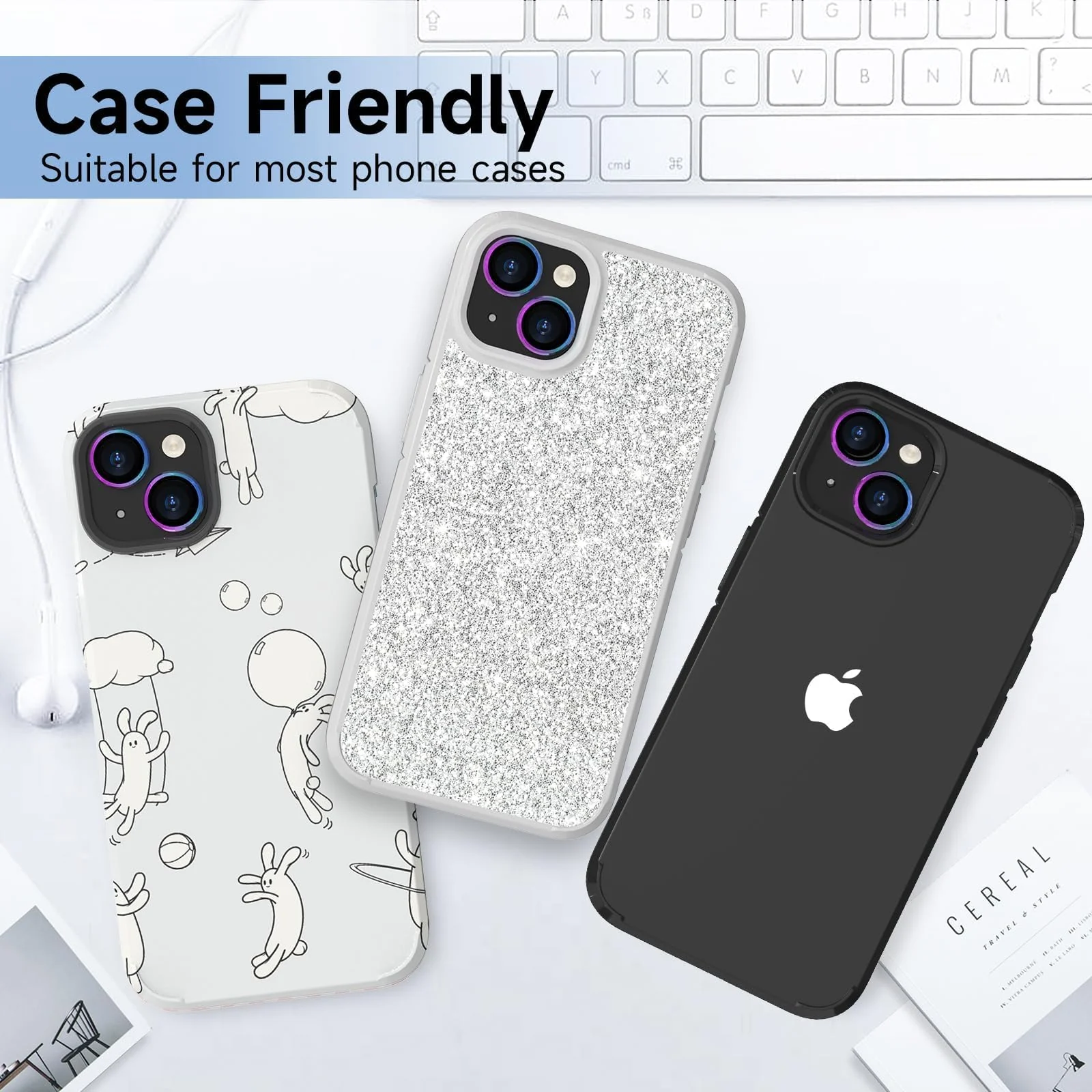 DL3 Mobilak Compatible with iPhone 15/15 Plus & iPhone 14/14 Plus Camera Lens Protector, Anti-Scratch HD Tempered Glass Lens Screen Protection Cover, Metal Individual Lens Ring - Multi-coloured