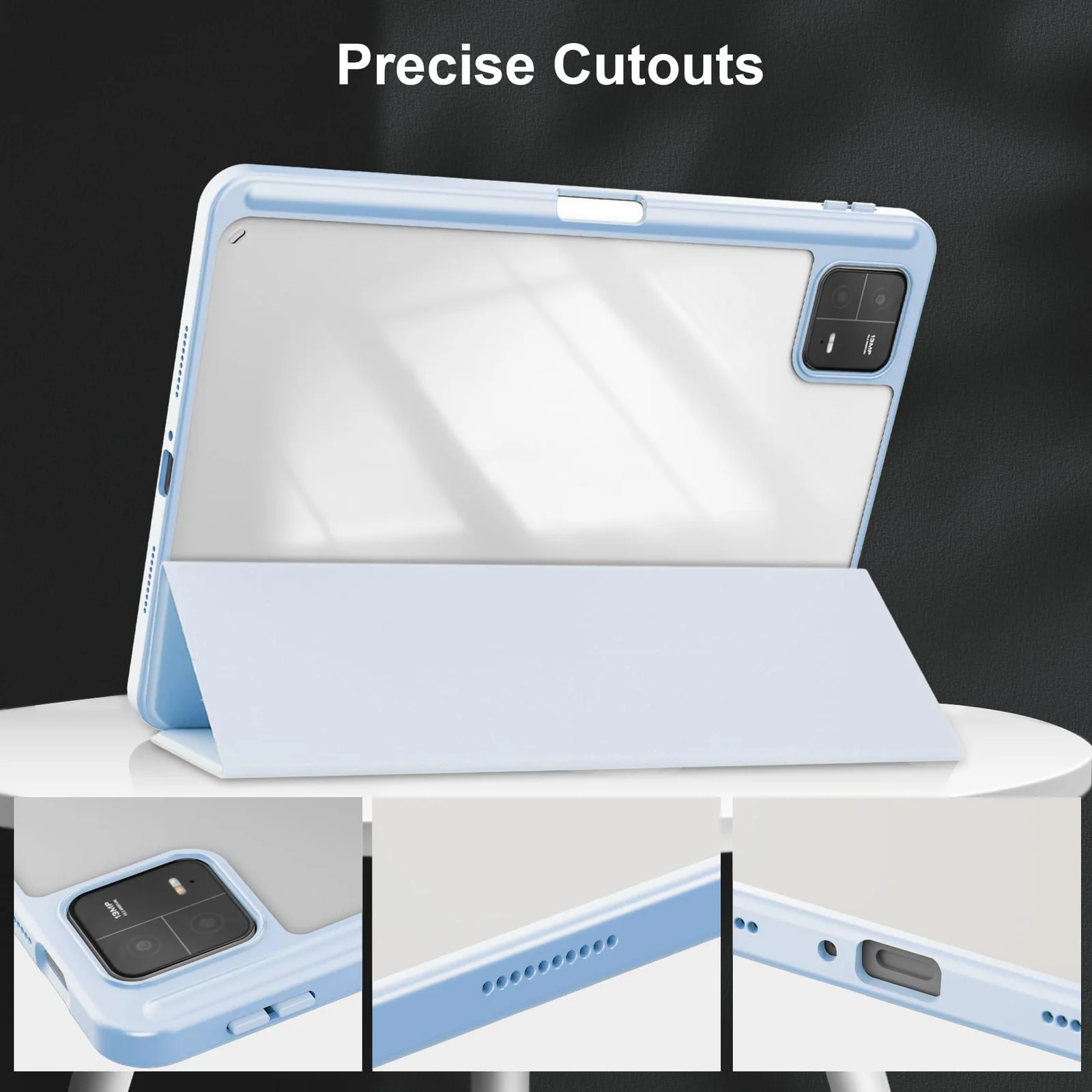 DL3 Mobilak Case for Xiaomi Pad 7 / Xiaomi Pad 7 Pro 2024 11.2 inch, Clear Shockproof Back Cover Built-in Pencil Holder, Auto Sleep/Wake - Baby Blue