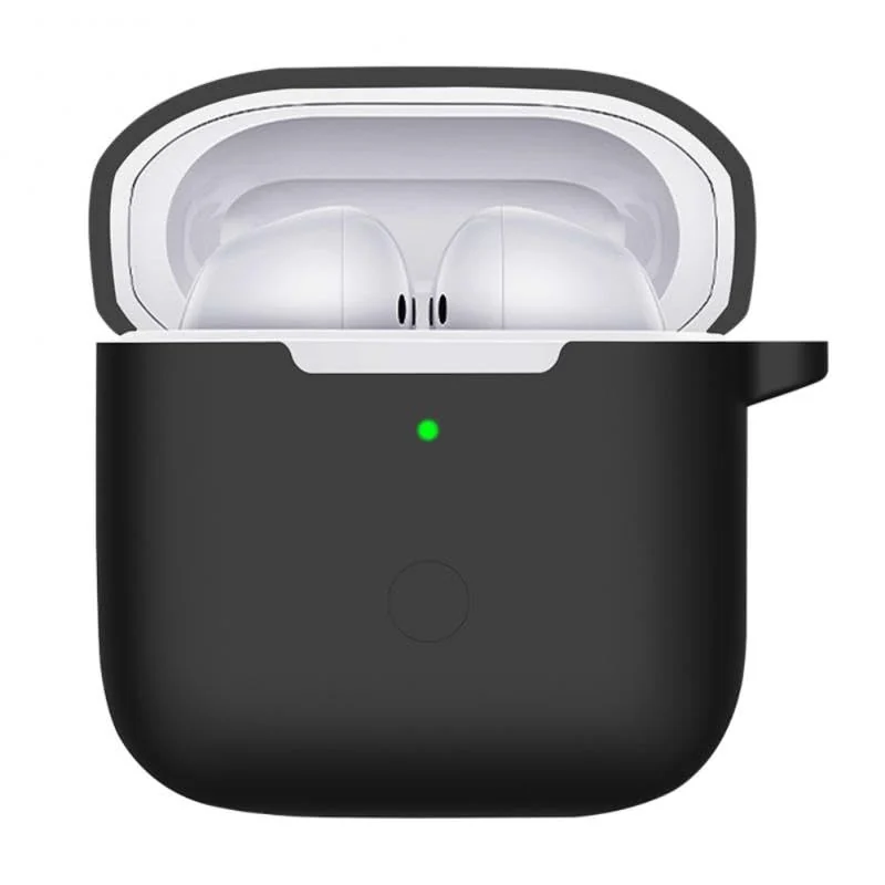 DL3 Mobilak Silicone Case Compatible with Xiaomi Redmi Buds 3 Earbuds, Soft Silicone Protective Case Cover, Shockproof Sleeve with Carabiner - Black