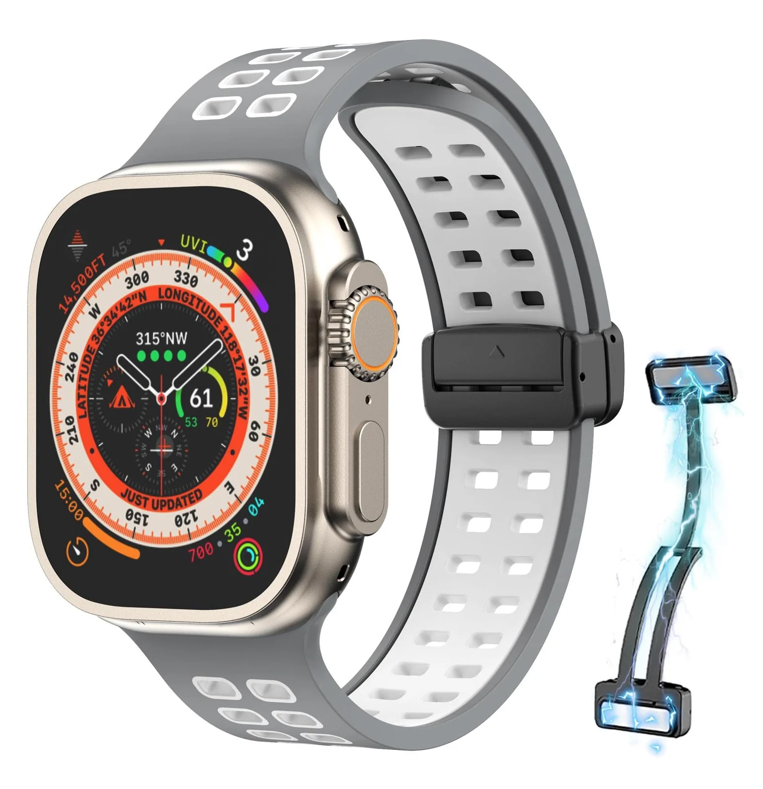 DL3 Mobilak Compatible with Apple Watch Ultra Band 49mm 45mm 44mm 42mm 41mm 40mm 38mm, Silicone Strap with Magnetic for iWatch Ultra SE Series 9 8 7 6 5 4 3 2 1 (38mm/40mm/41mm) - Gray White