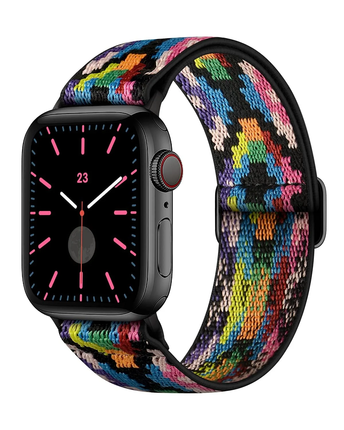 DL3 Mobilak Nylon Solo Loop Stretchy Straps For Apple Watch Band 49mm 45mm 44mm 42mm 41mm 40mm 38mm, Elastic Wristbands for iwatch Series 8 Ultra 7 6 5 4 3 2 1 Se (Boho Rainbow, 42MM/44MM/45MM/49MM) - Black