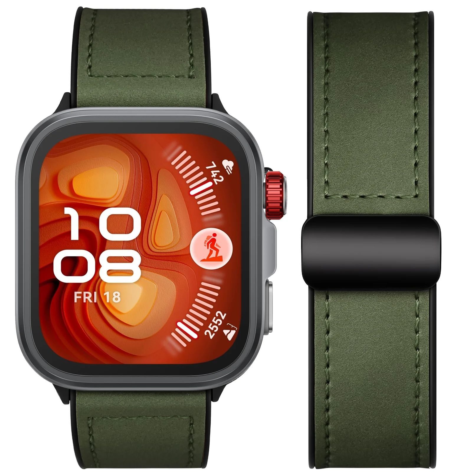 DL3 Mobilak Compatible with Huawei Watch Fit 5 / Fit 5 Pro / Fit4 / 4 Pro/Fit 3 Strap for Women Men, Soft Flexible Leather Silicone Hybrid Sport Wristband Magnetic Buckle Bracelet Replacement Strap - Green