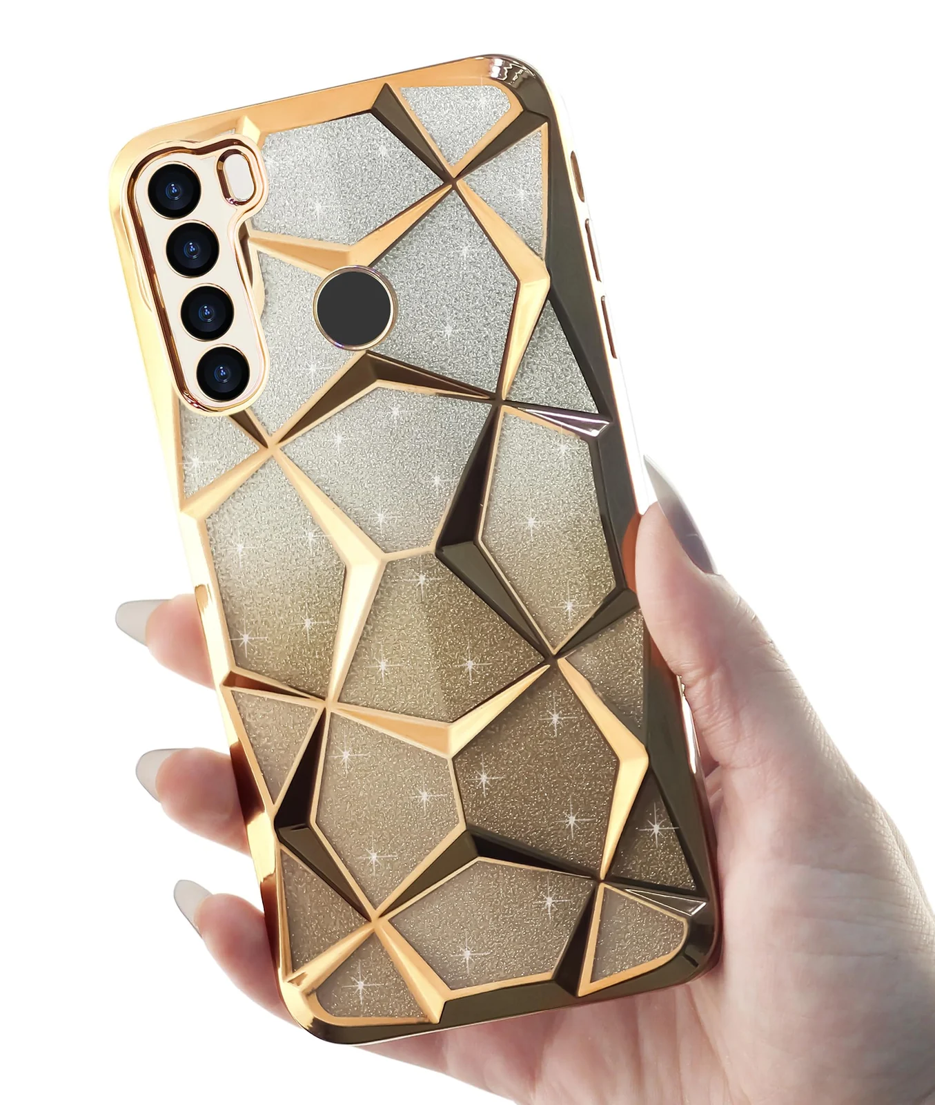 DL3 Mobilak Compatible with Xiaomi Redmi Note 8 Case Plating Bling Gradient Glitter Clear Cover Soft TPU Silicone Cute Camera Protection Shockproof Back for Women Girls Case - Gold