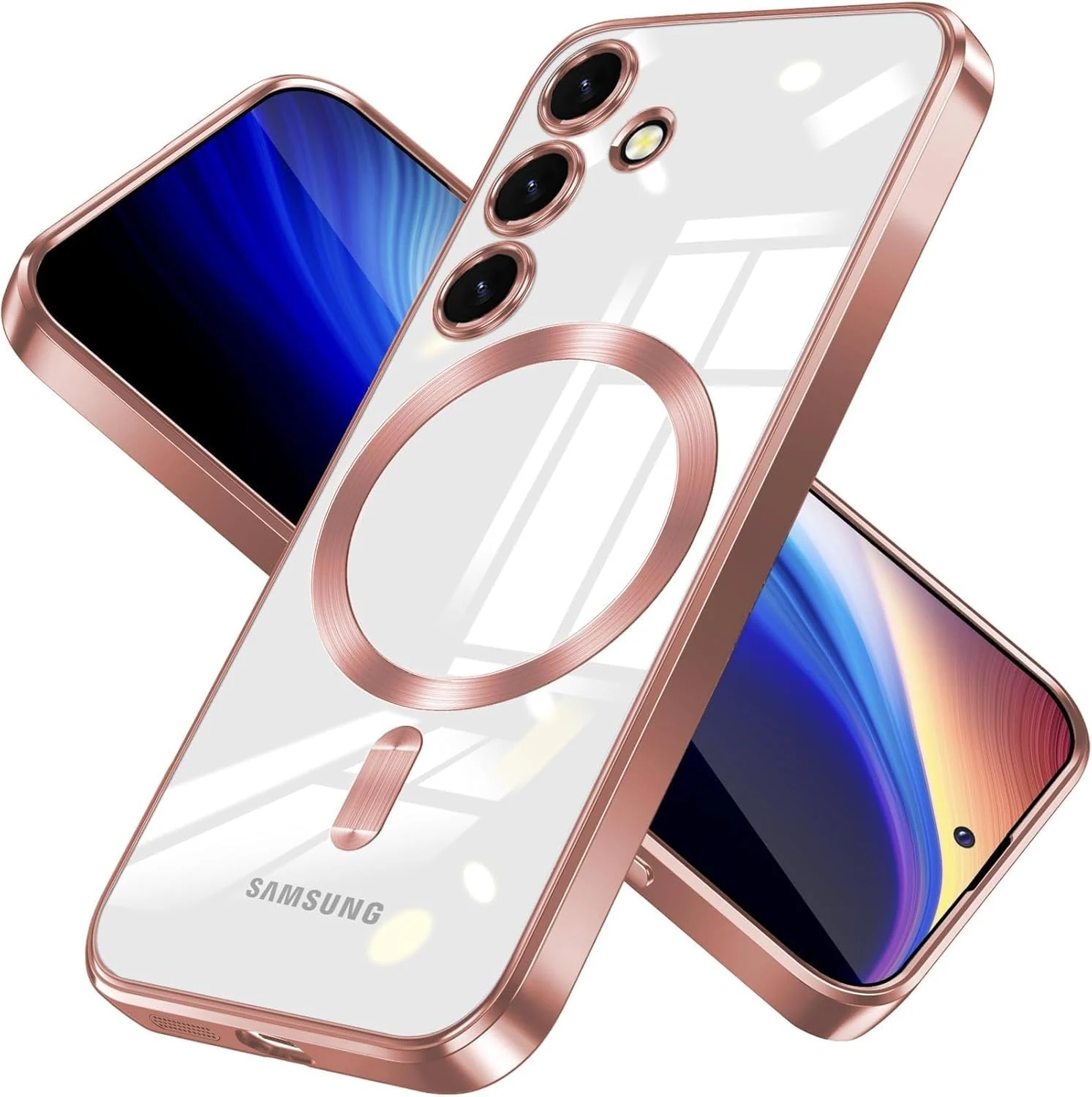 Dl3 Mobilak For Samsung Galaxy S24 Fe Magnetic Clear Case, Compatible with MagSafe, Built-in Camera Lens Protector, Luxury Plating Soft TPU Shockproof Slim Thin Cover 6.7 inch (Deep purple)