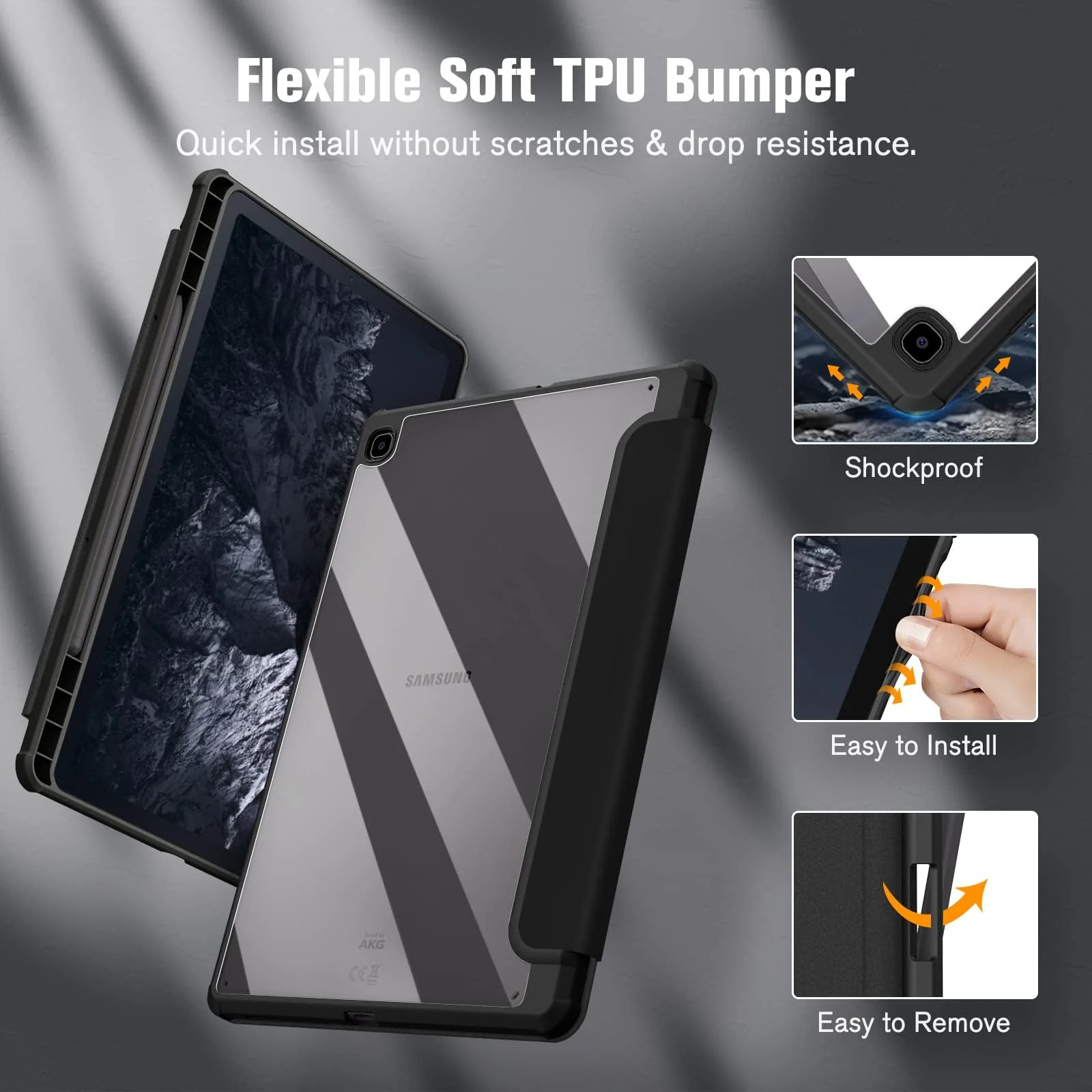 DL3 Mobilak Hybrid Slim Case for Samsung Galaxy Tab S6 Lite 10.4'' 2020 Model SM-P610 (Wi-Fi) SM-P615 (LTE) with S Pen Holder, Cover with Clear Transparent Back Shell, Auto Wake/Sleep - Black