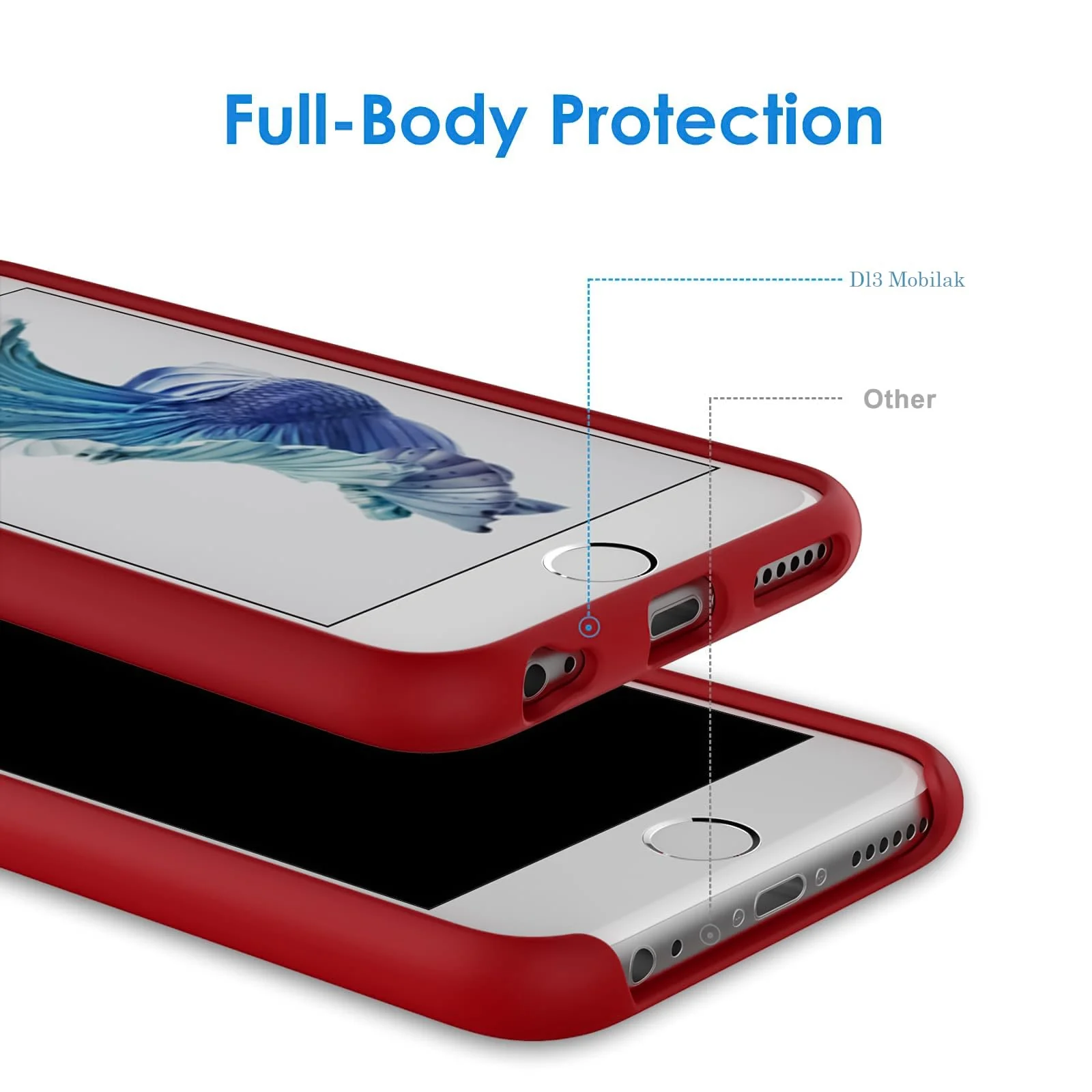 DL3 Mobilak Liquid Silicone Case for iPhone 6 / 6S, Shock-absorbing protection, Scratch-resistant surface, Soft microfiber lining - Dark Red